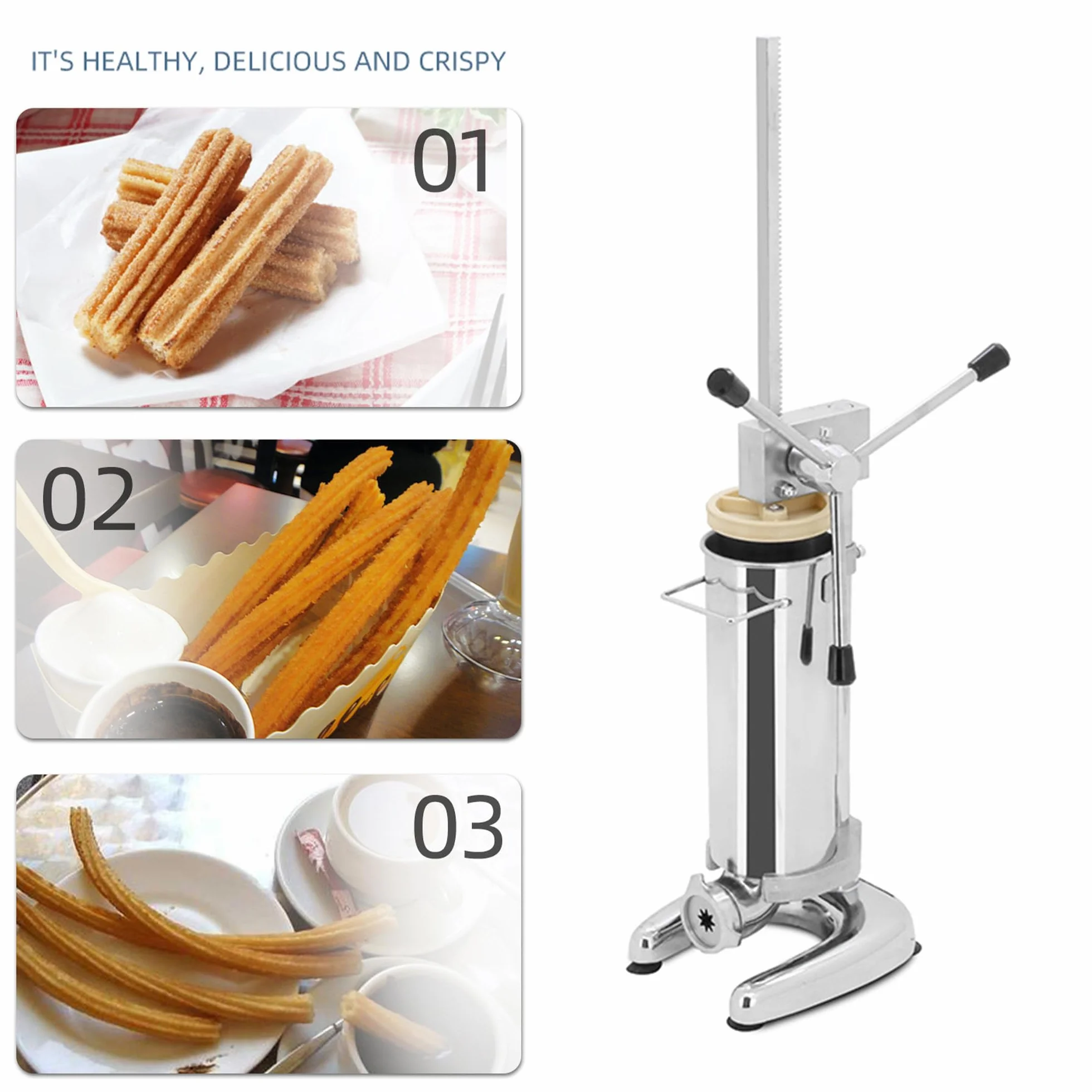 Máquina Comercial Vertical Para Hacer Churros, 5 Boquillas/moldes, Churrera Española De Acero Inoxidable Para Donas/churros Rellenos, Ideal Para Hogar, Restaurantes Y Panaderías 2L