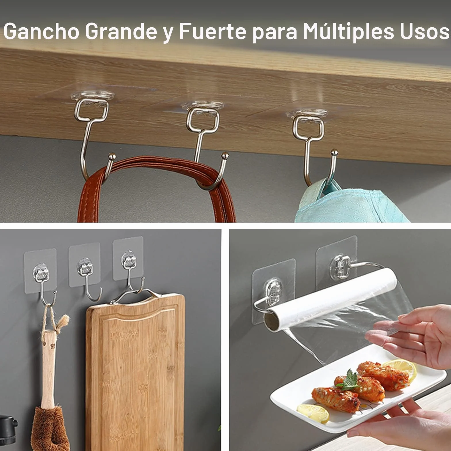 Latoxcaa Ganchos Adhesivos Grandes Extra Fuertes para Colgar, Resistencia Pesada 20 kg (Máx), 10 Unidades – Ganchos Transparentes y Desmontables, Impermeables y Antióxido, Autoadhesivos para Baño