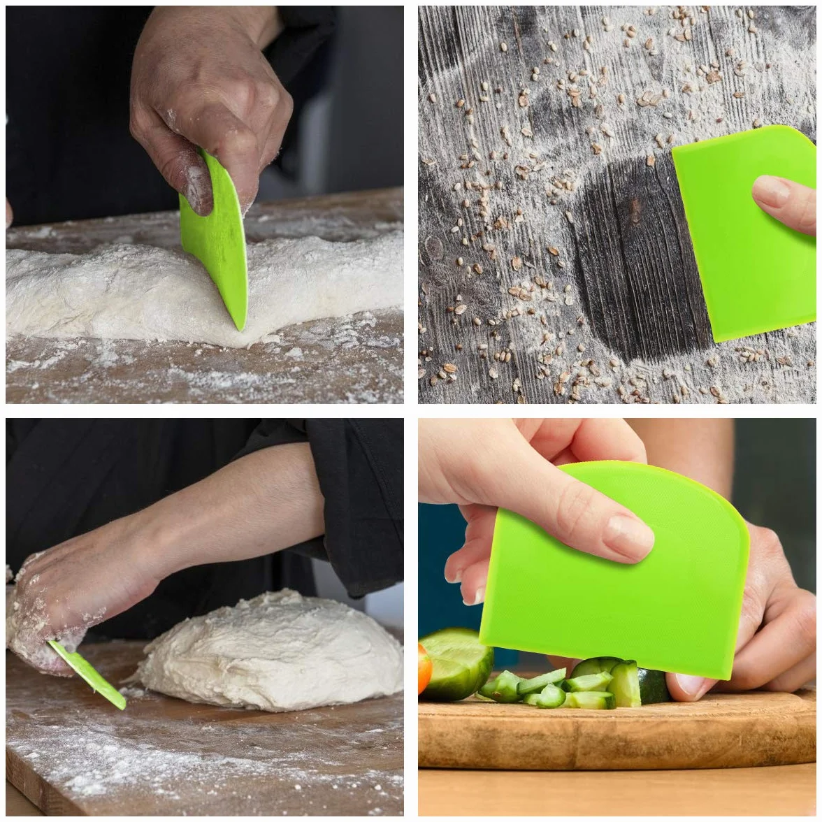 Vicloon 3PCS Raspador de Masa de Plástico y Inoxidable Rasqueta Cortadora de Cuenco para la Crema de Mantequilla para Hornear Pasteles de Pan