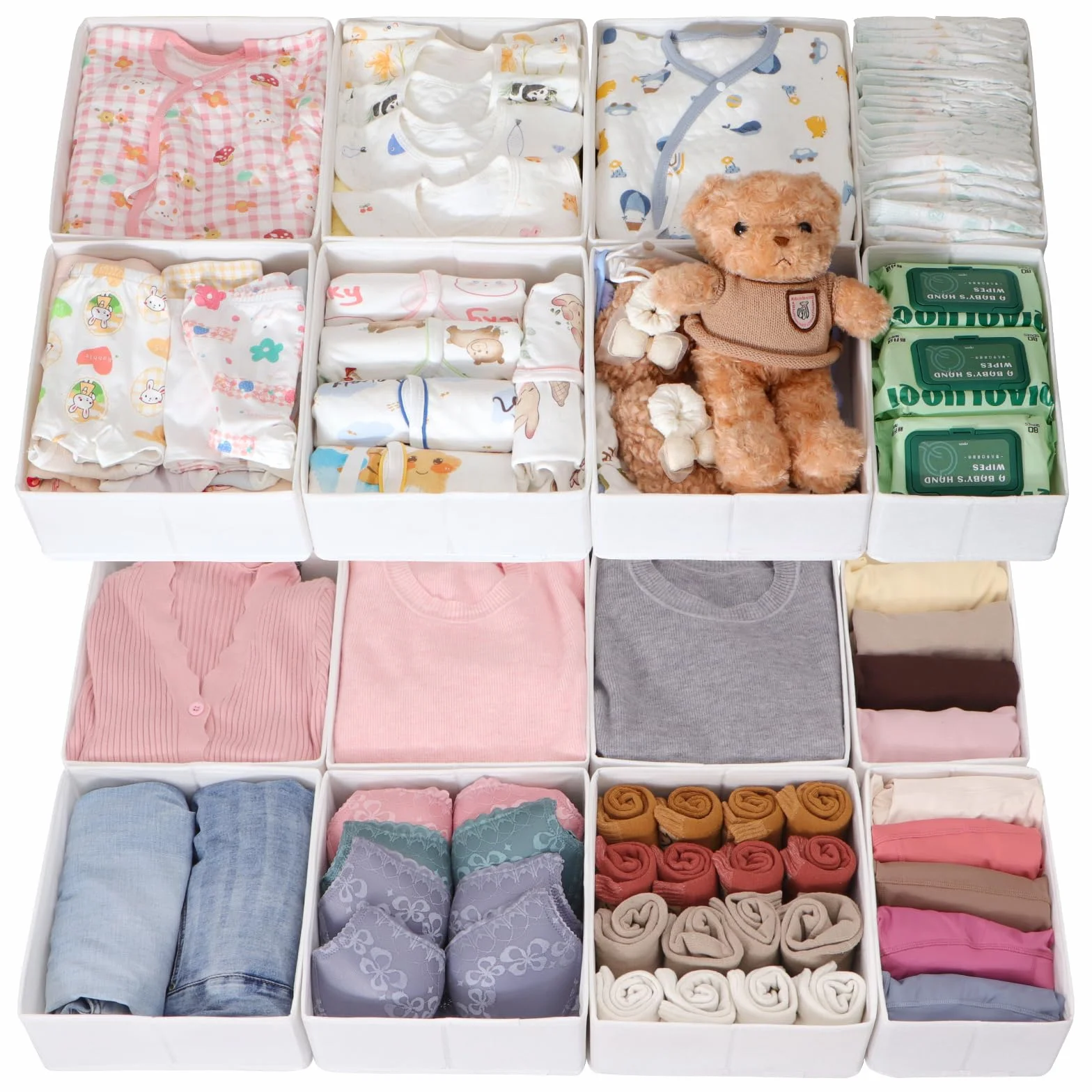 Juego de 16 cajones organizadores compatibles con armario PAX 100 x 58 cm, cajas de tela plegables con base estable para ropa, color blanco