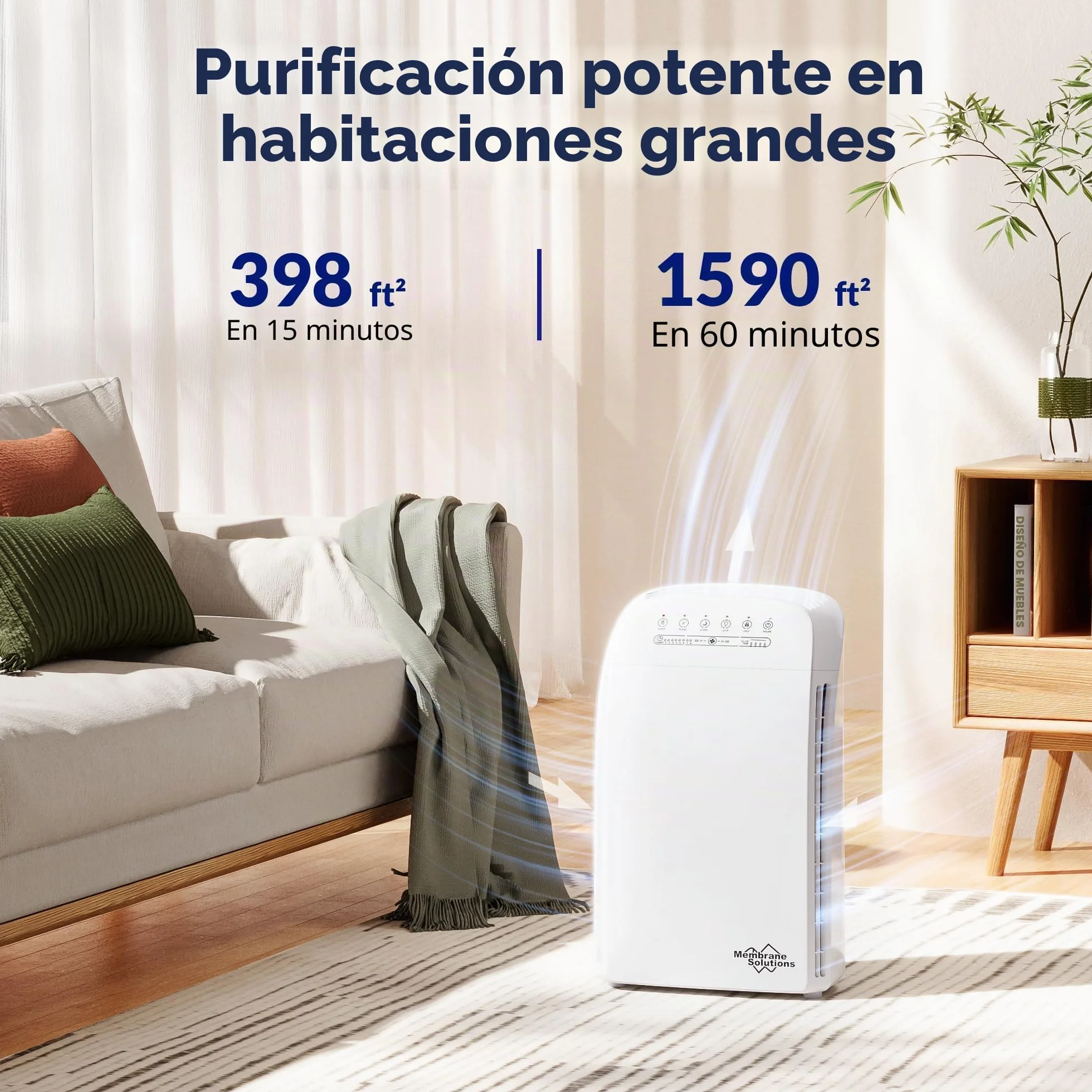 Membrane Solutions MSA3 Purificador de Aire con Filtro HEPA, para Espacio Grande hasta 147 m², Silencioso 22dB, Air Purifier para Alérgicos, Elimina 99,97% de Alergia, Polen, Polvo,Humo, Olores