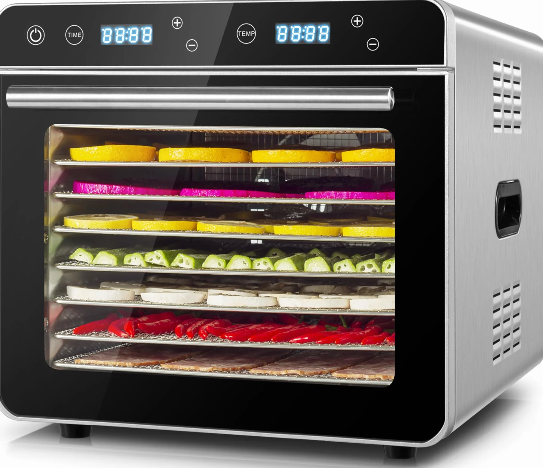 Kwasyo Deshidratador de Alimentos 8 Bandejas Acero Inoxidable 700W Temperatura 30-85℃ Temporizador 24h