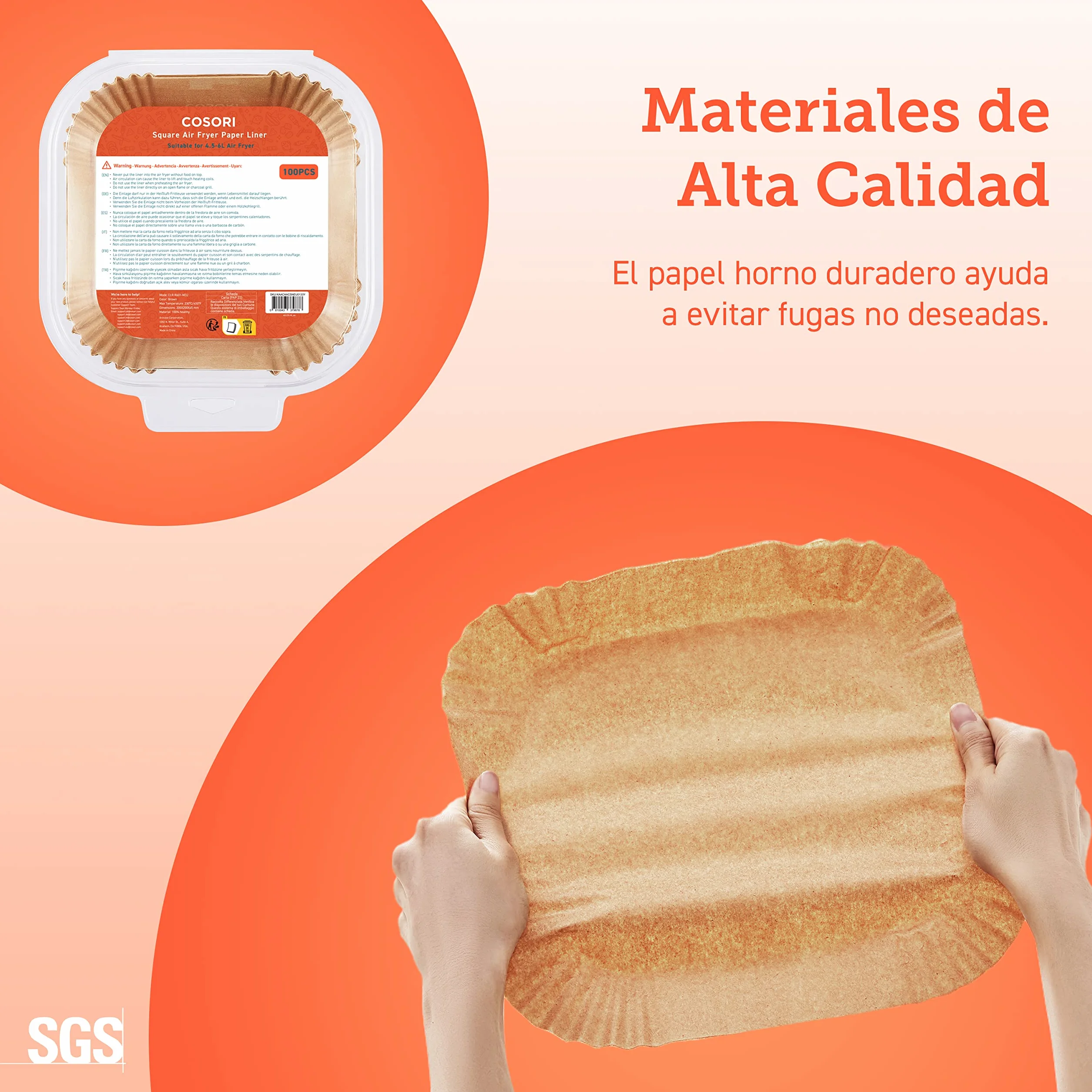 Cosori Papel Horno Freidora sin Aceite 100 Piezas Cuadrado Desechable Antiadherentes Prueba Grasa Air Fryer 4,5-6 L Horno Sartén Microonda 20 cm