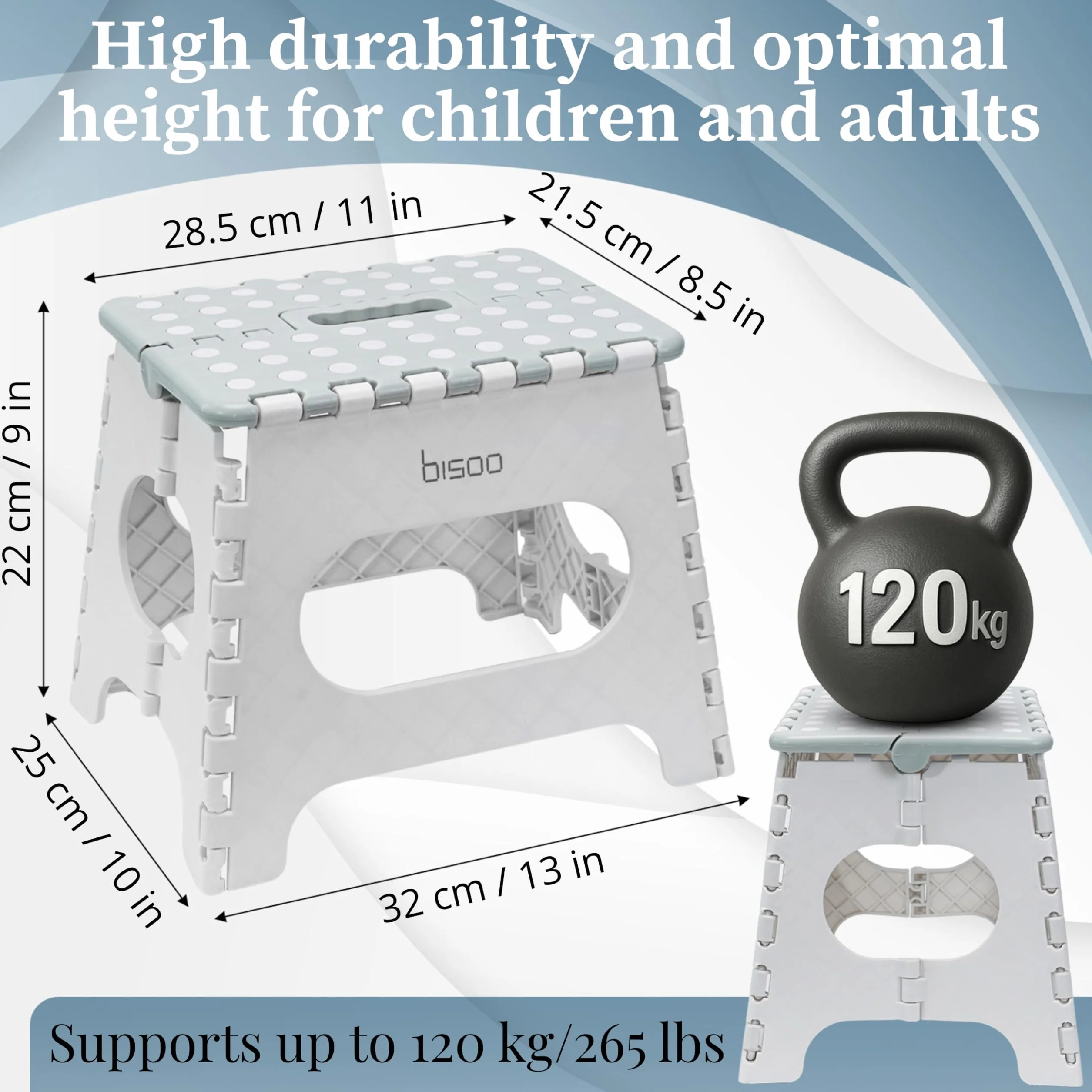Bisoo Taburete Plegable 22 cm Antideslizante Soporta 120Kg Gris Salvia