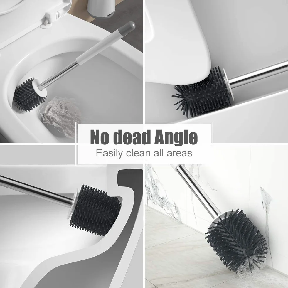 Ibergrif Escobilla de Baño con Soporte, Cepillo de Silicona Antibacteriano, Blanco