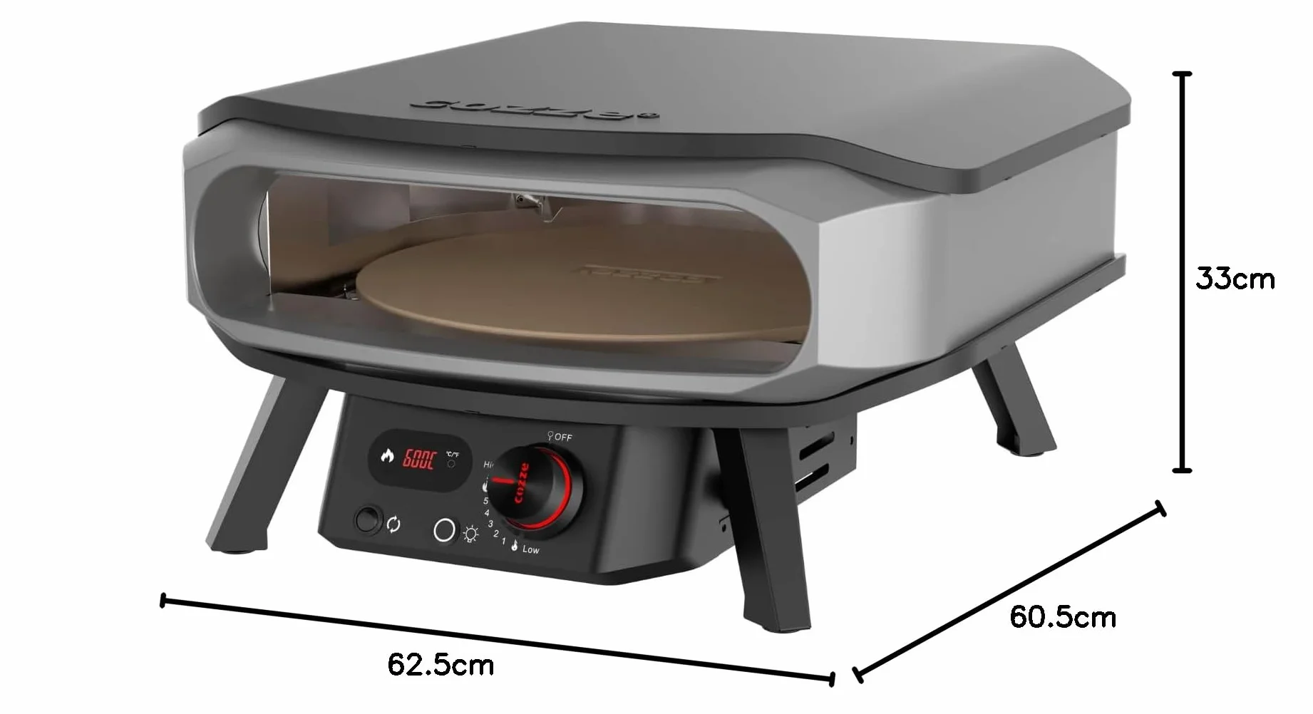 Cozze Horno de Pizza 17" Premium ROTATE a Gas con Piedra Incluida y Encendido Automático