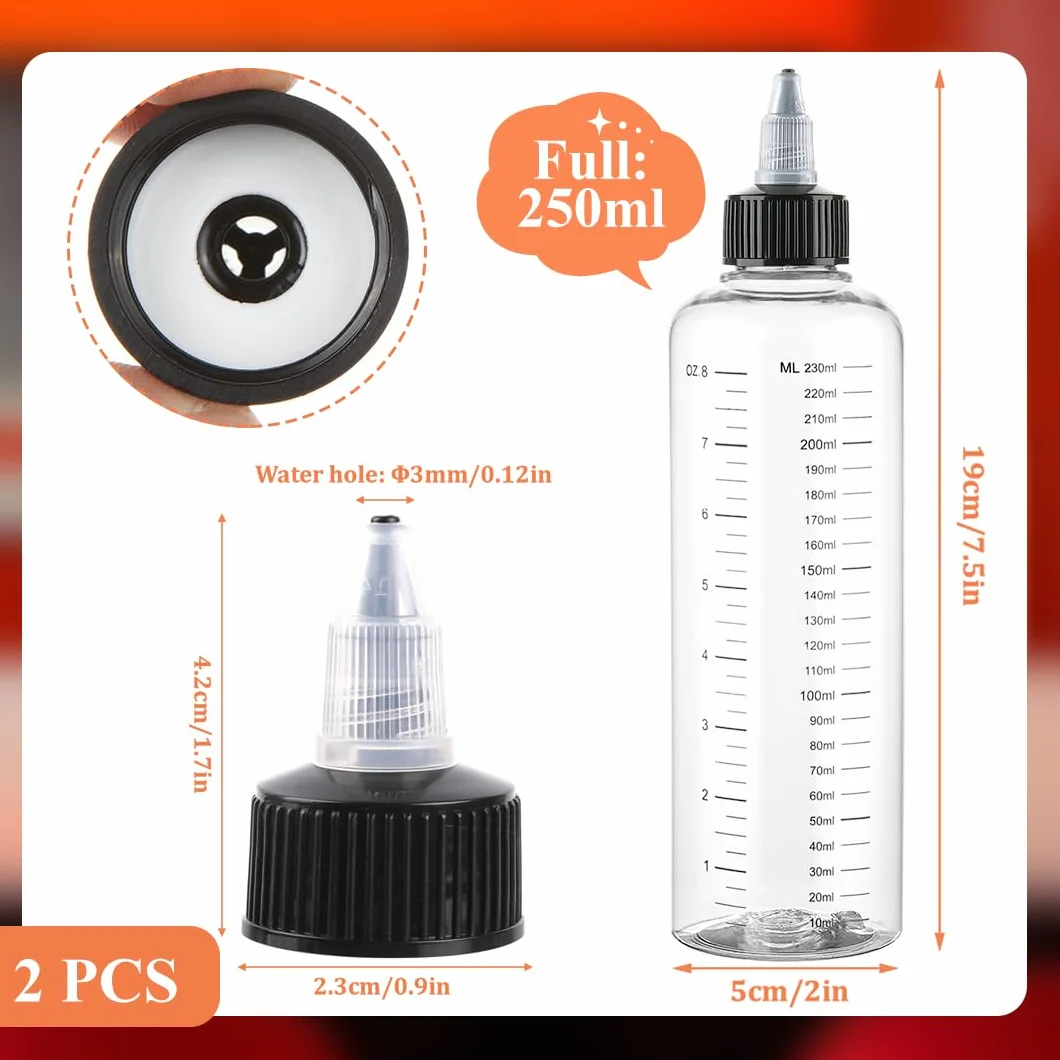 2pcs Botella Exprimible Aceite de Plastico, 250ml Biberones Cocina Profesional Aceitera Botellas Plastico con Tapa de Punta, Transparente Botella de Salsa para Condimentos Líquidos Aceite Vinagre