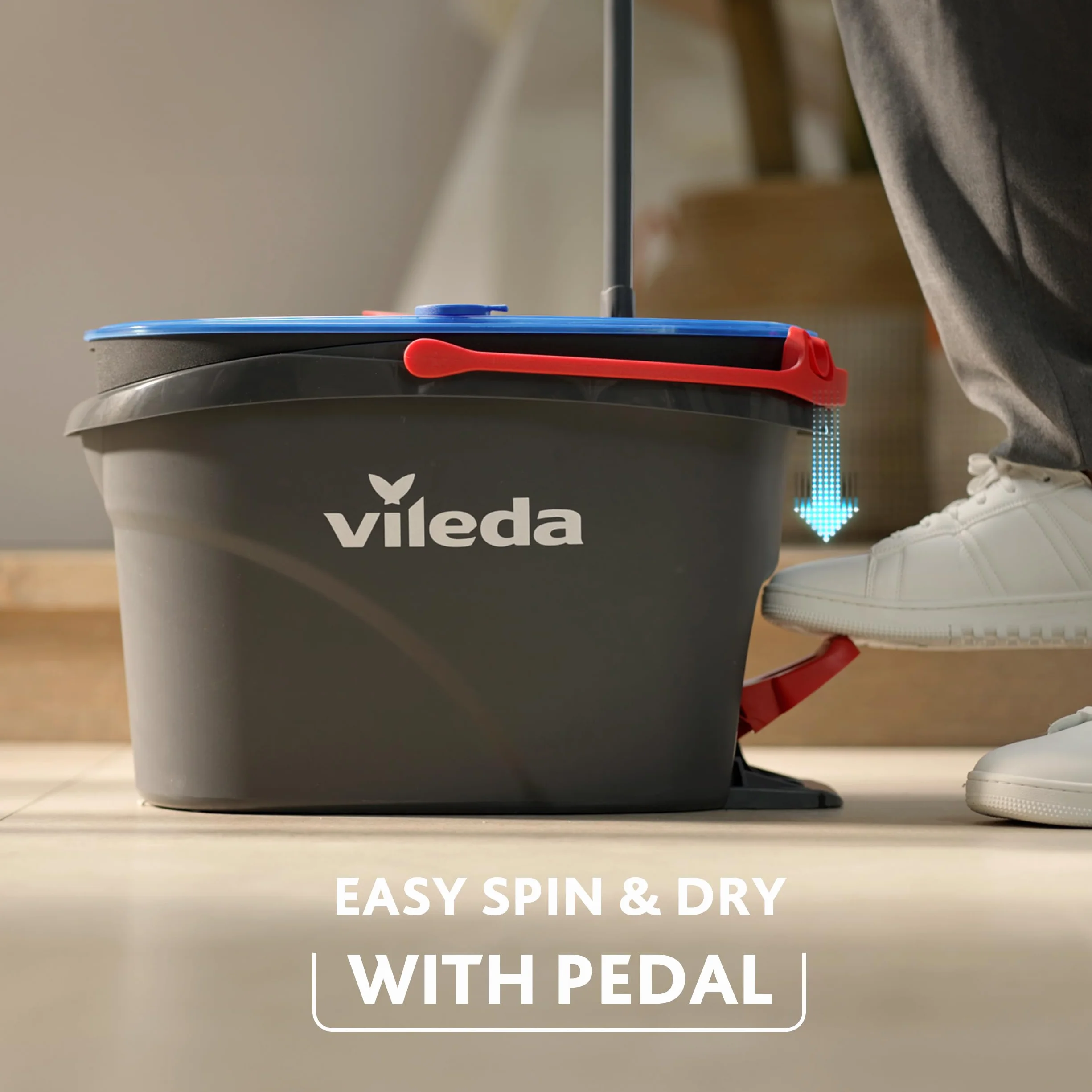 Vileda H2PrO Spin Mop, fregona giratoria con cubo doble depósito y pedal escurridor sin manos