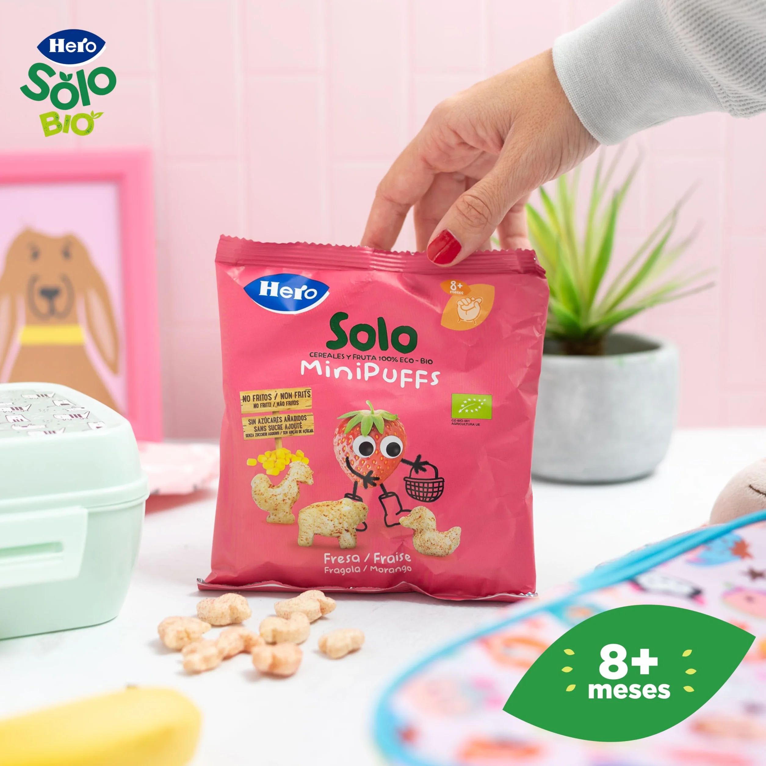 Hero Solo Minipuff Snack de Fresa BIO Ecológico No Fritos Sin Azúcares Añadidos Pack 10 x 18 g