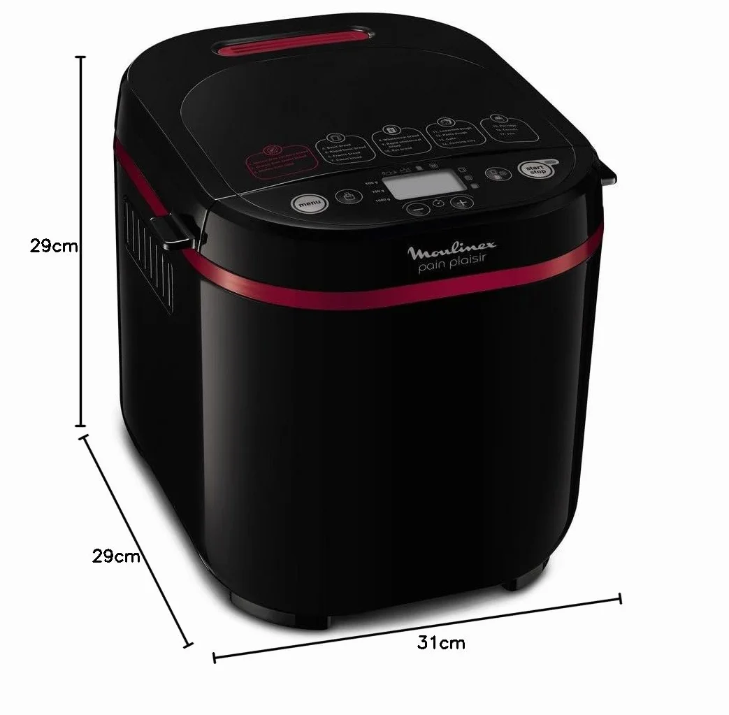 Moulinex Pain Plaisir OW2208 - Panificadora 1Kg, pantalla LCD, 17 programas automáticos, bizcochos, masas, mermeladas y cremas, sin gluten, 3 opciones de tostado y peso, incluye libro de recetas