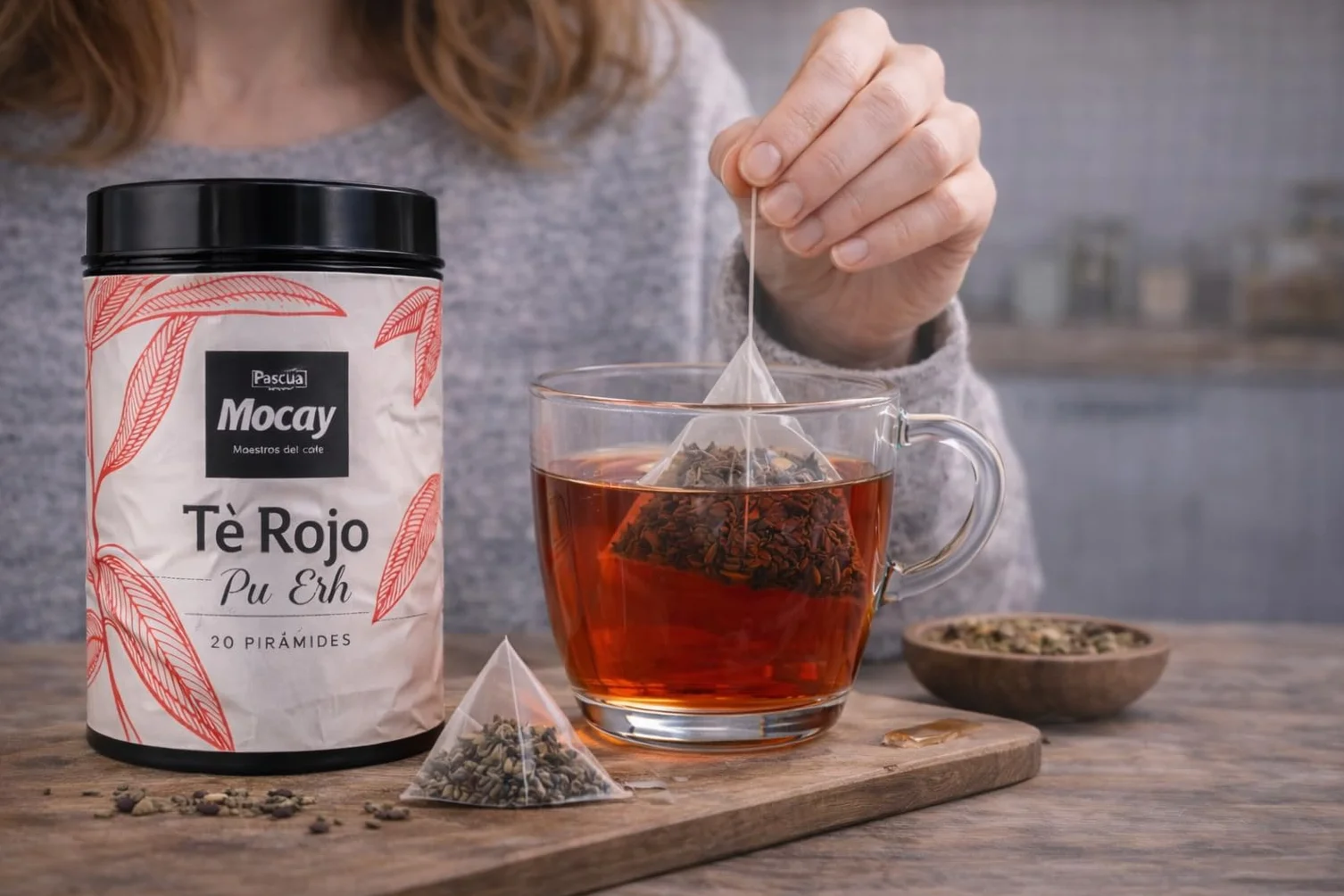 Caffé Mocay Pu Ehr Té Rojo Infusión Pack 2 Latas 40 Pirámides Compostables
