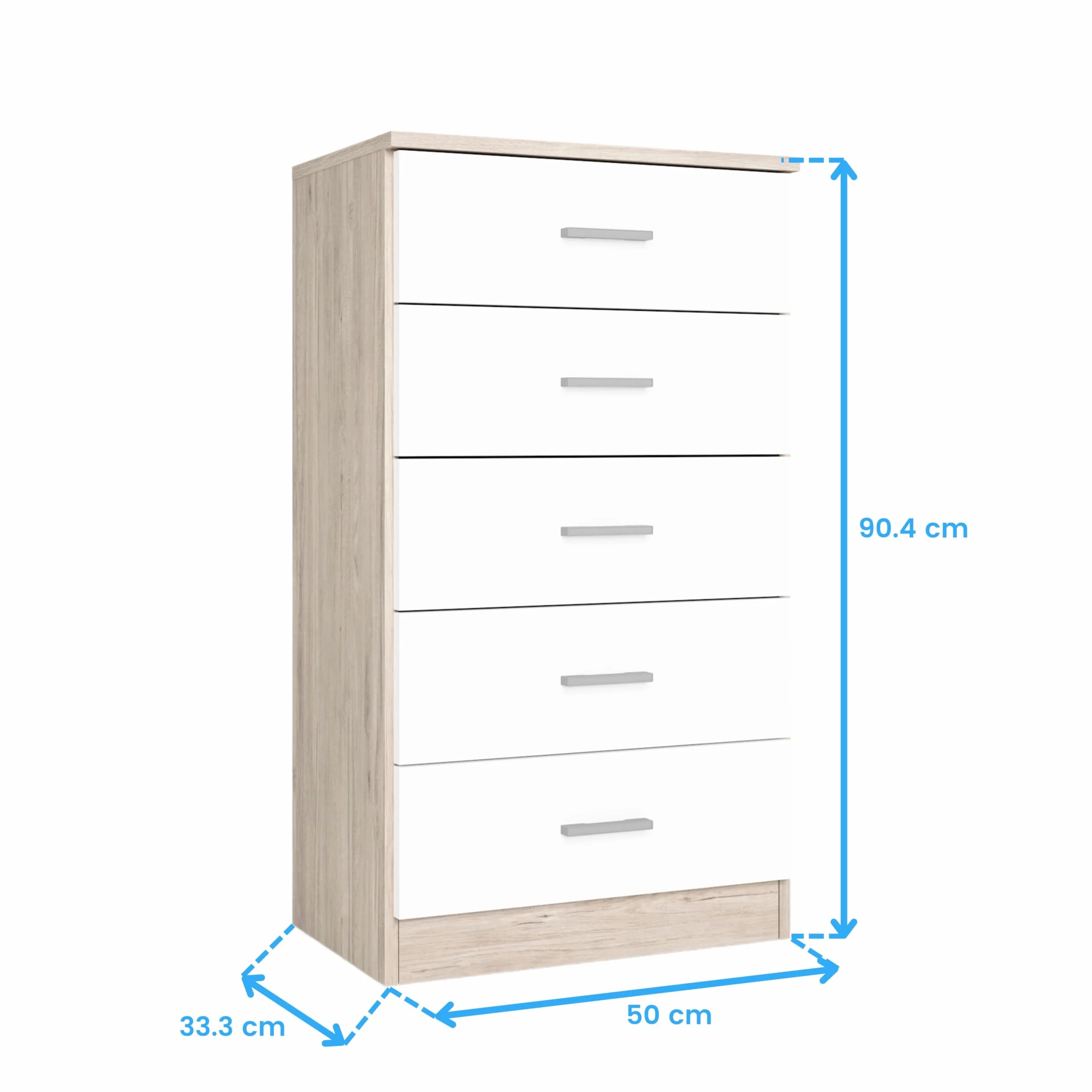 Miroytengo Conjunto Muebles Dormitorio Matrimonio con Cómoda, 2 Mesitas Noche 3 Cajones y Cómoda 5 Cajones Color Blanco y Sahara