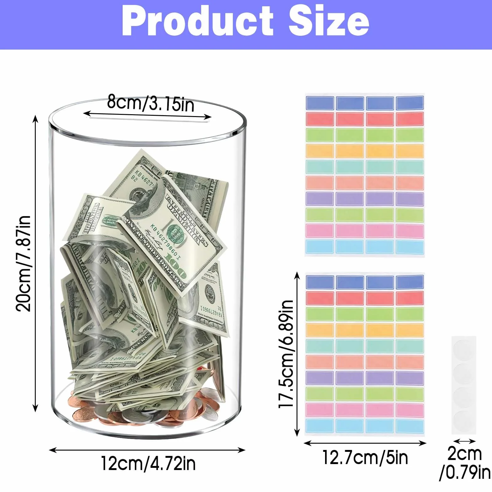 Hucha Transparente Ahorro 20 x 12 x 12cm Huchas de Acrílico para Billetes, Monedas, Hucha sin Apertura para Niños y Adultos, Regalos Creativos para Cumpleaños, Navidad, Fiesta, Boda
