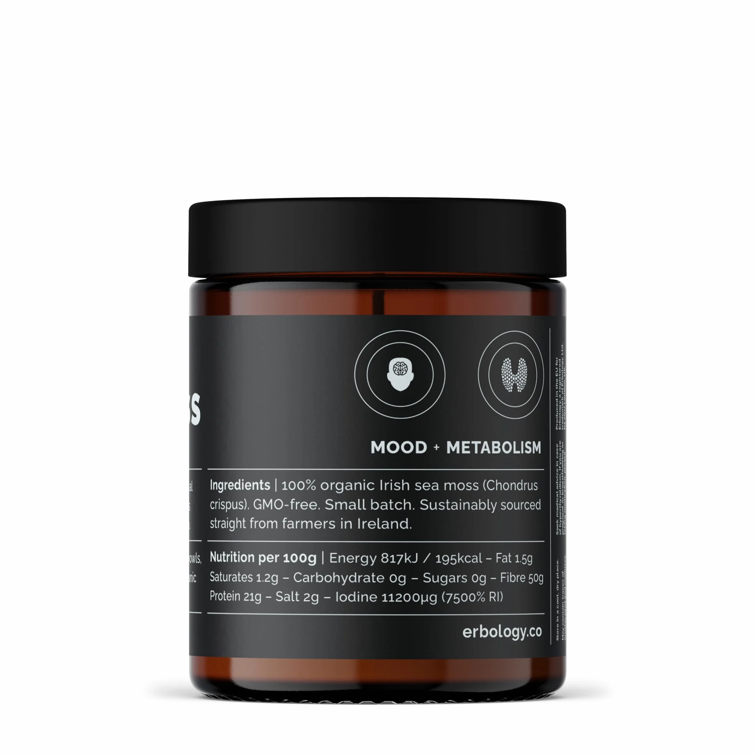Erbology Polvo de musgo marino irlandés orgánico 90 g, 90 porciones