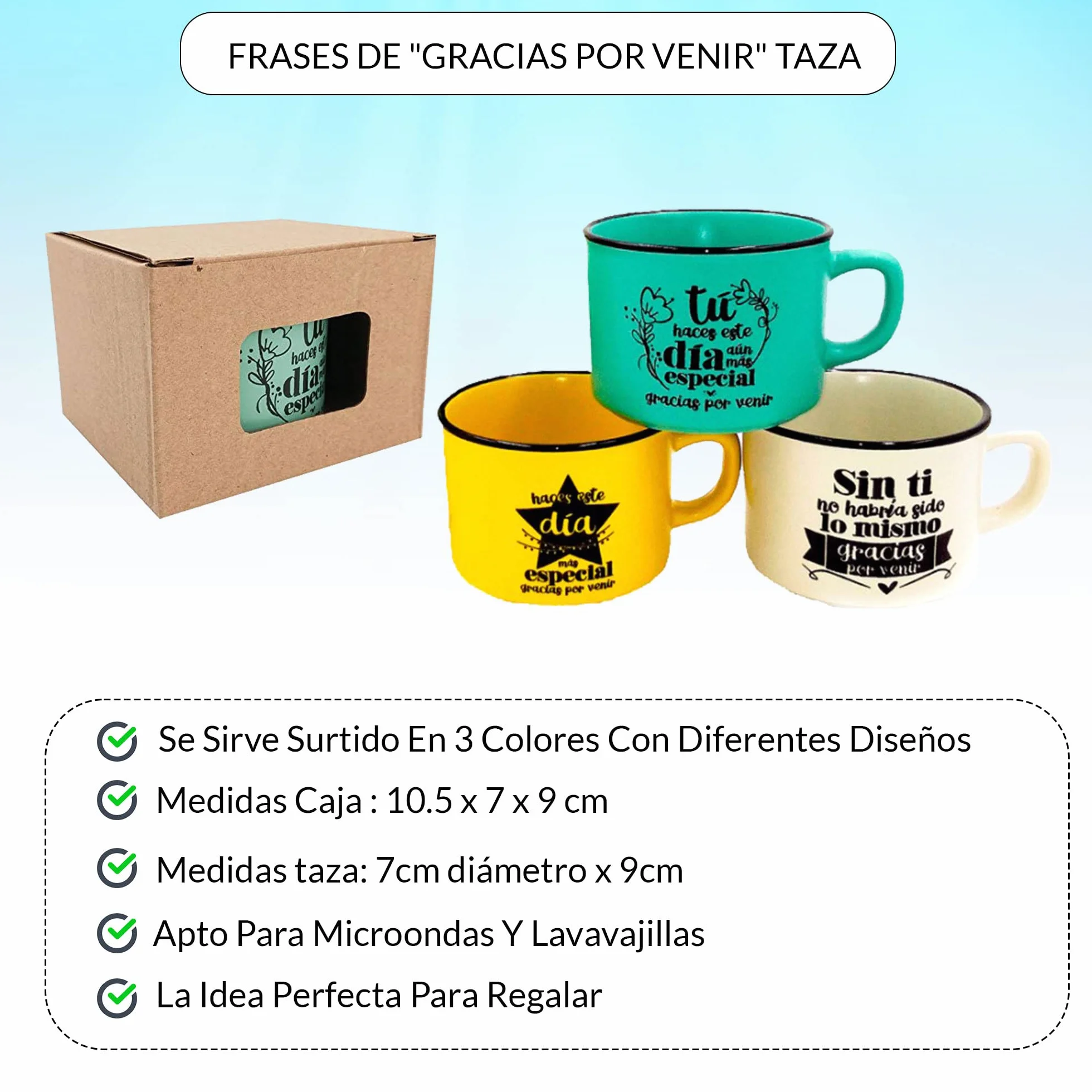 Lote de 24 Tazas con Frases "Gracias por Venir" en Caja de Cartón Kraft - Detalles Originales para Bodas, Bautizos y Comuniones