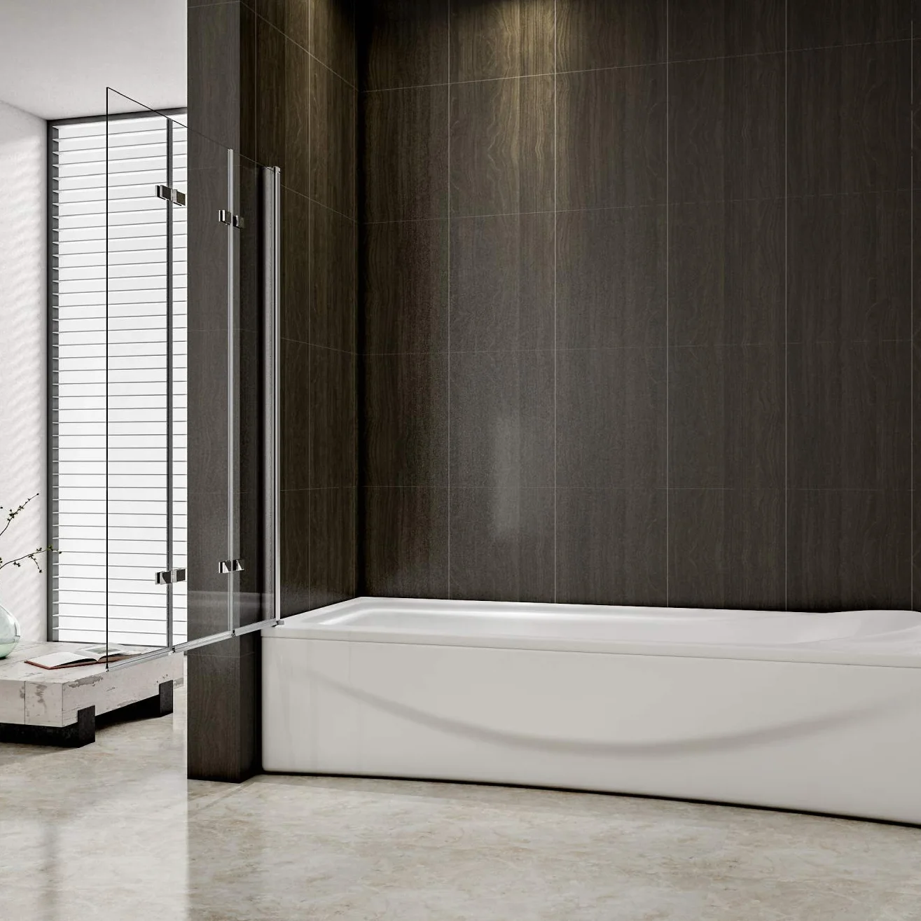 Mamparas de Bañera Biombo Plegable Cristal 6mm 3 veces plegable Antical 120x140cm