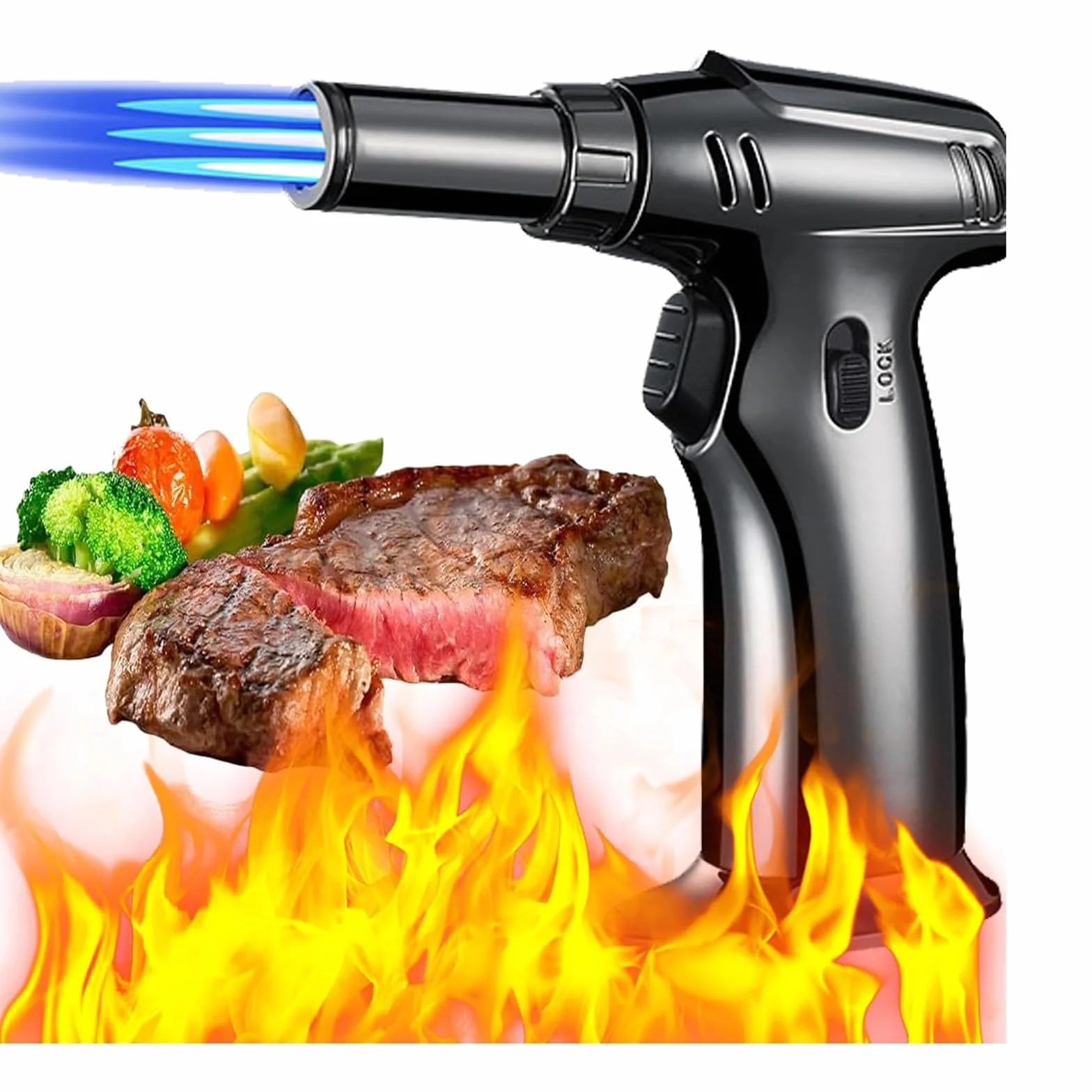 Linterna de butano, mini encendedor de llama recargable para cocinar, hornear, soldar, barbacoa, soplete portátil ajustable