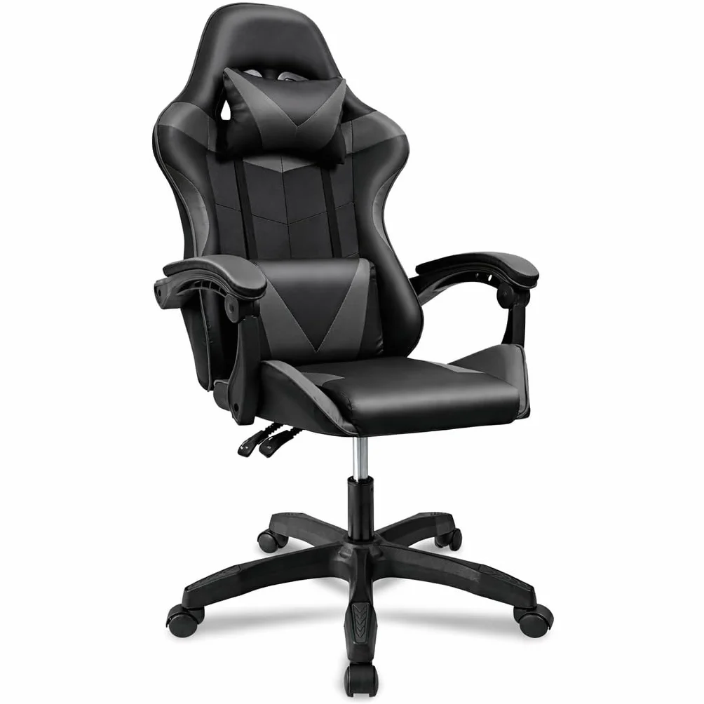 Silla Gaming Ergonómica Reclinable con Cojín Lumbar y Cervical, Altura Ajustable, Reposabrazos Acolchados, Ruedas 360°
