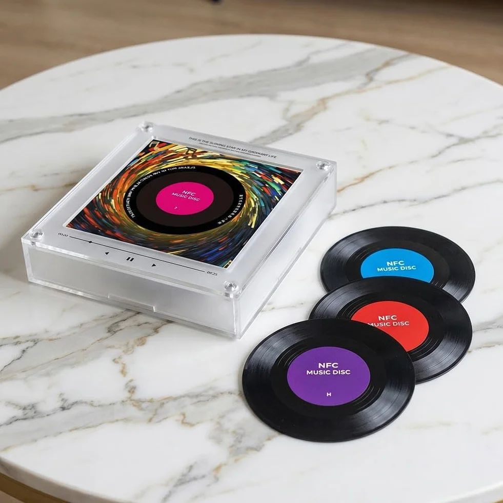 Reproductor de música NFC acrílico 7.9 pulgadas con luces LED integradas, 9 discos preconfigurados