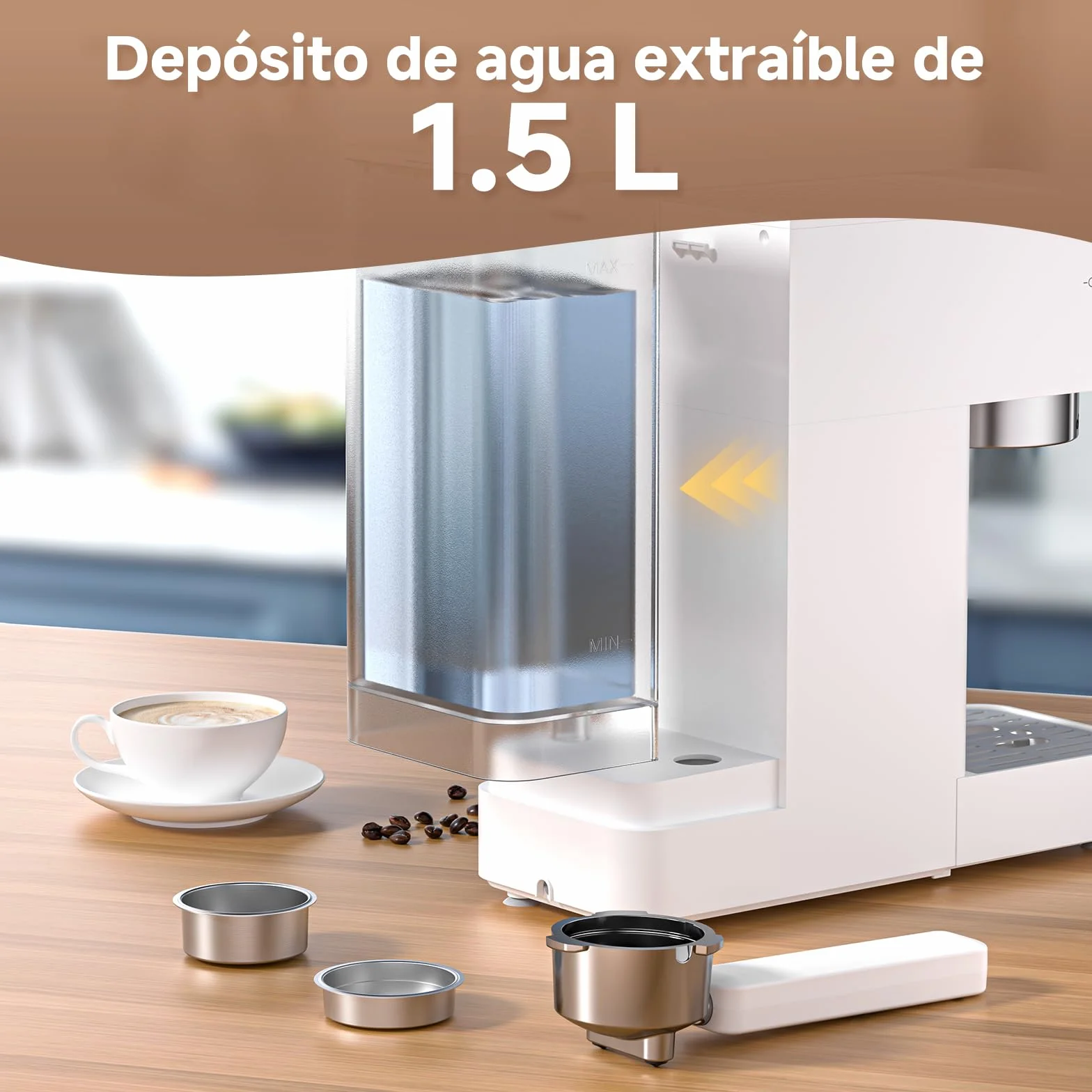AMZCHEF Cafetera Espresso de 20 Bares, coffee machine con espumador de leche profesional, pequeña cafetera espresso para capuchino, latte y macchiato, depósito de agua de 1,5L, 1350W,color blanco