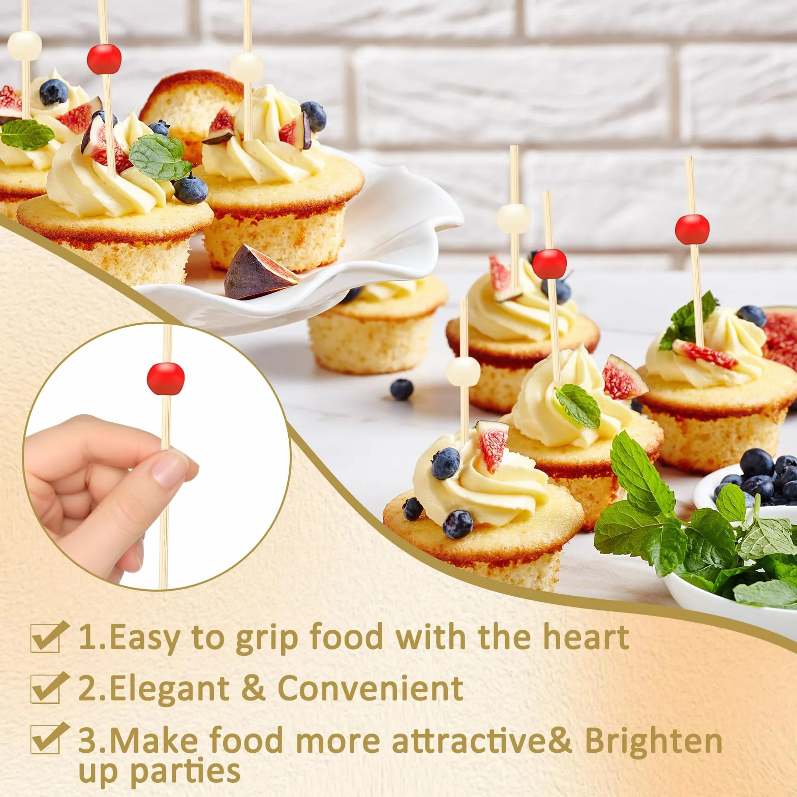 Pinchos para comida para dedos, 400 artículos, pinchos para aperitivos, palillos de madera, pinchos de cóctel, brochetas de frutas, brochetas de queso, brochetas de fiesta para bodas, fiestas