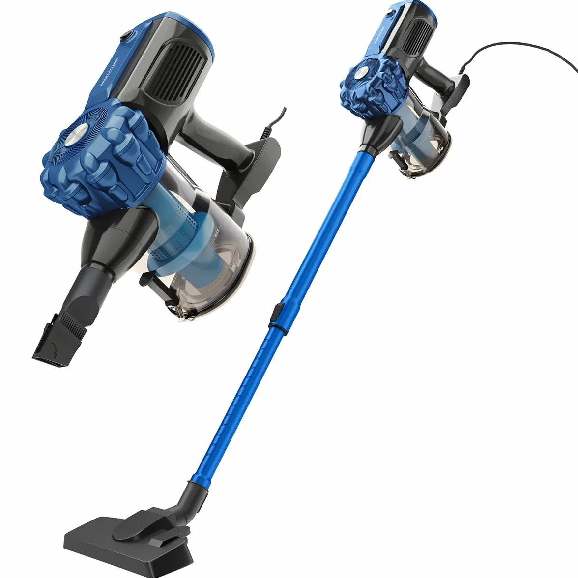 Proficare, Aspirador 2en1 PC-BS3133-Azul, Aspirador de Mano y Escoba con Cable, 600W, Filtro HEPA, Tubo Telescópico 47-77 cm, Cepillo para Suelos Duros, Soporte de Pared Incluido