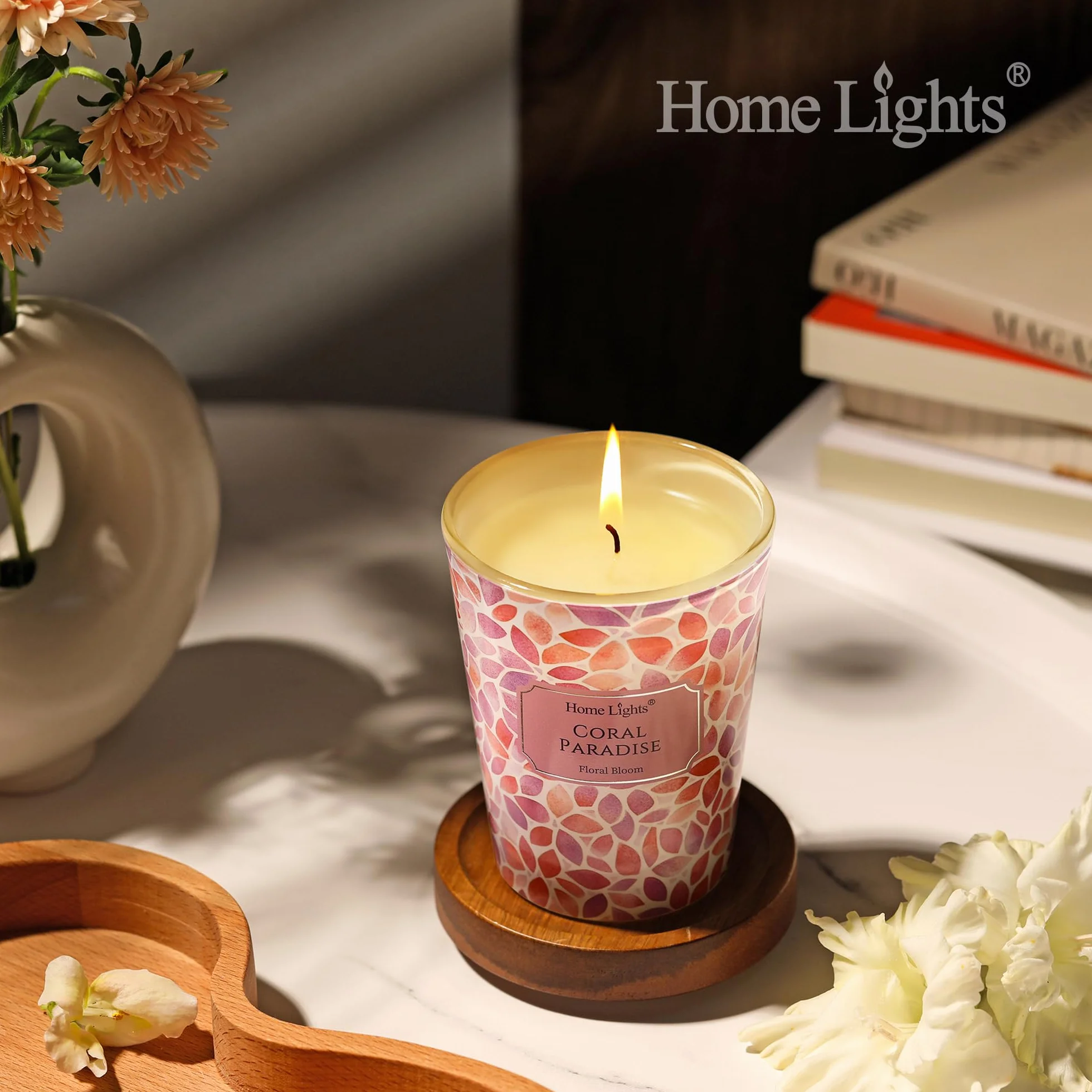 HomeLights Velas perfumadas Paraíso coral Velas de soja de 6.7oz, texturas naturales bohemias, frascos grandes de una mecha Velas ideales para regalar en eventos, alivio del estrés y relajación