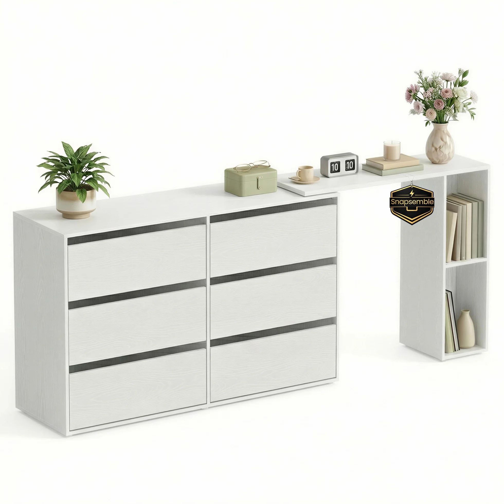 SONGMICS HOME Cómoda de Dormitorio, Mueble Cajonera con 6 Cajones, Tablero de Partículas, 153 x 39 x 73,9 cm, Aparador Auxiliar para Escritorio, Blanco, Colección Kadin LTS656W01