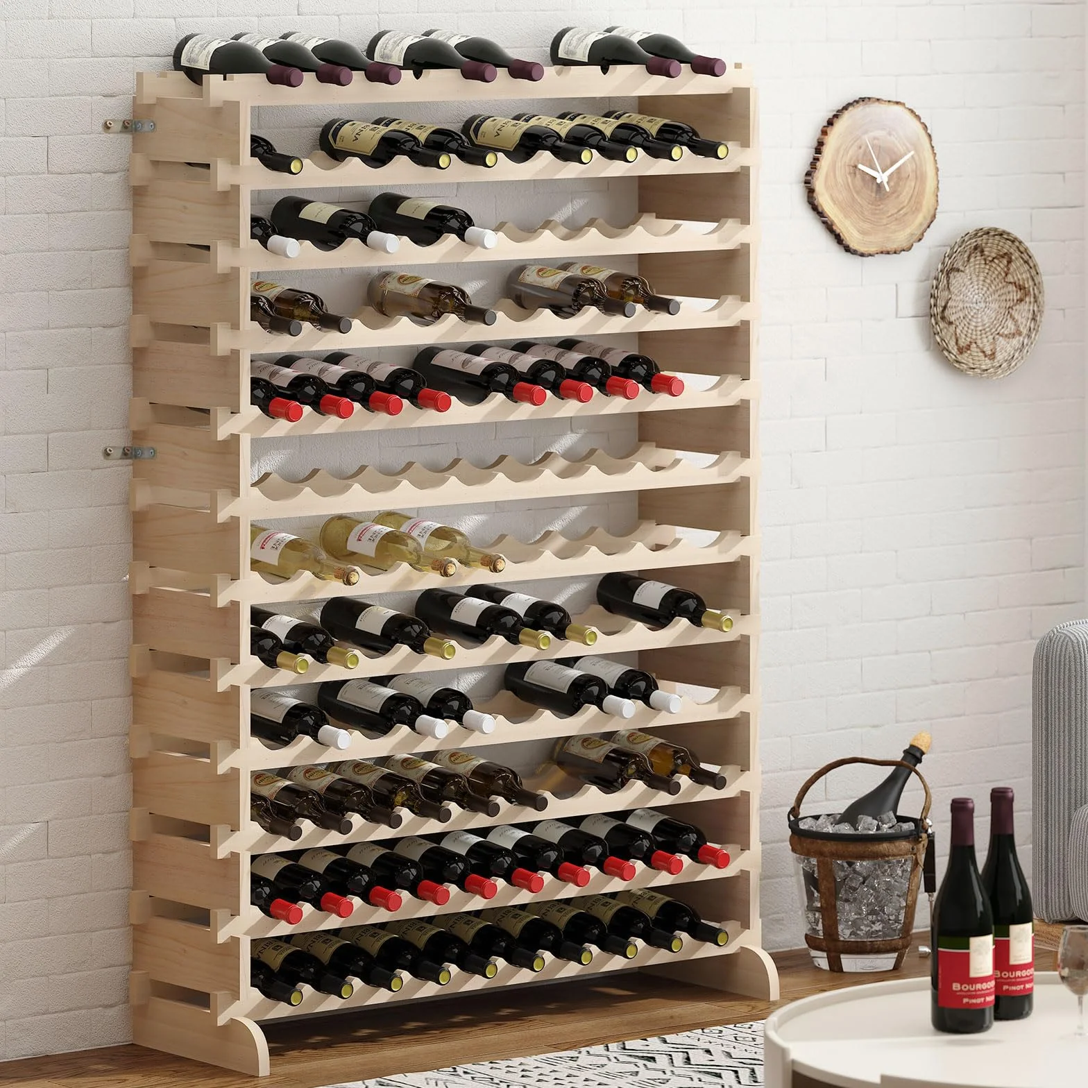sogesfurniture Botellero de Madera para 120 Botellas de Vino con 12 Niveles, Soporte para Botellero Estante de Vino para Estantería de Presentación de Cocina y Barra