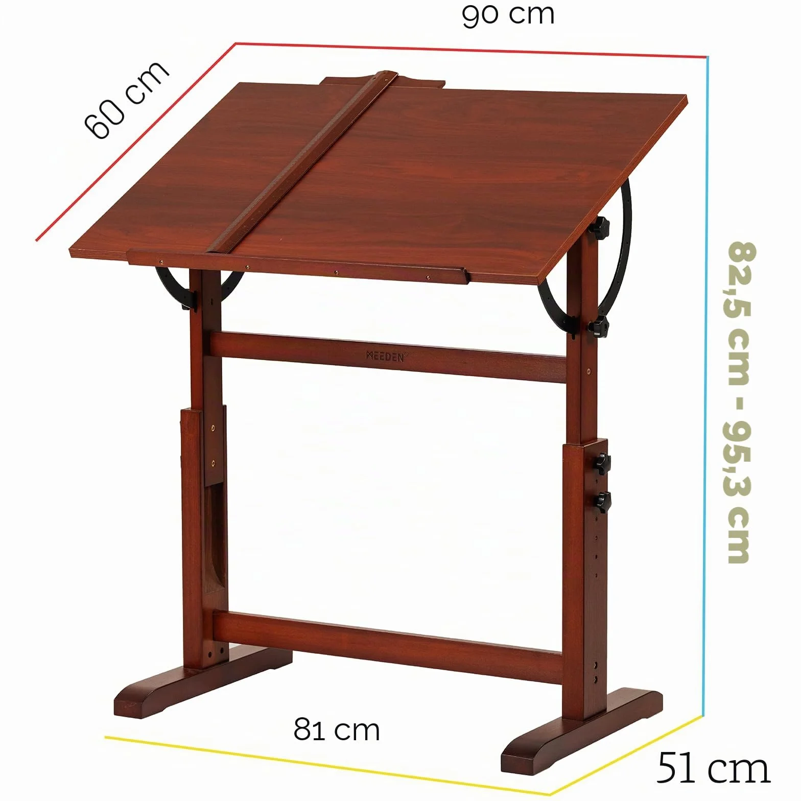 Mesa de Dibujo de Madera Ajustable 90 x 60 cm con Taburete para Artistas