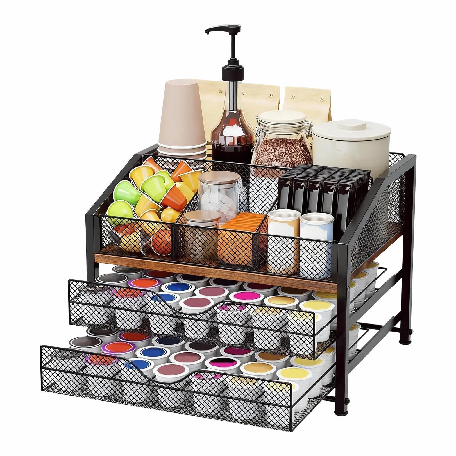 Organizador de Cápsulas de Café Estante Expositor de 3 Niveles | Contenedor para Cápsulas Para Encimera, Armario, Escritorio, Pared, , Cocina, Hogar, Bar, Cafetería,