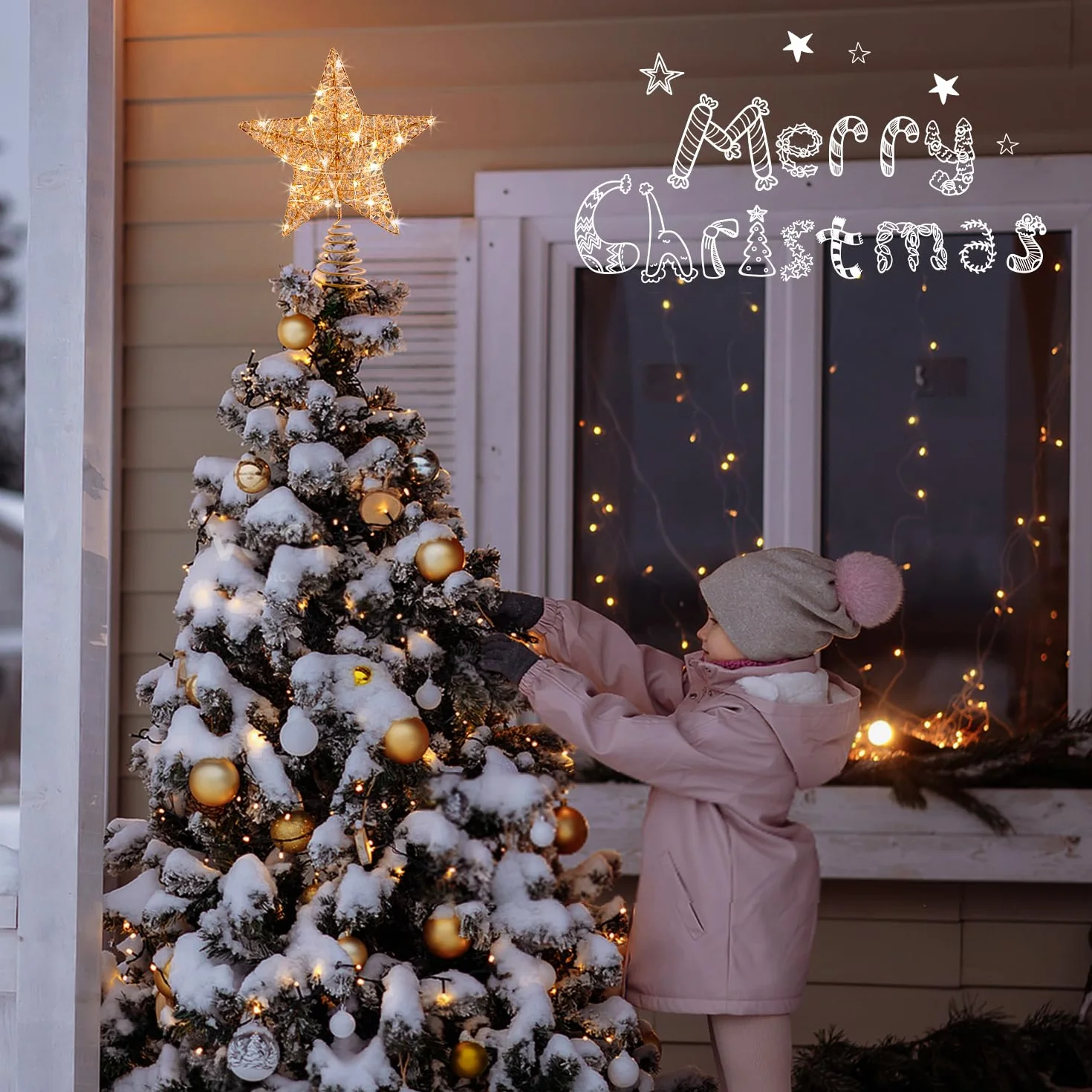 Estrella de Árbol de Navidad Oro Rosa 25CM 20 Luces LED Decorativa Luminosa
