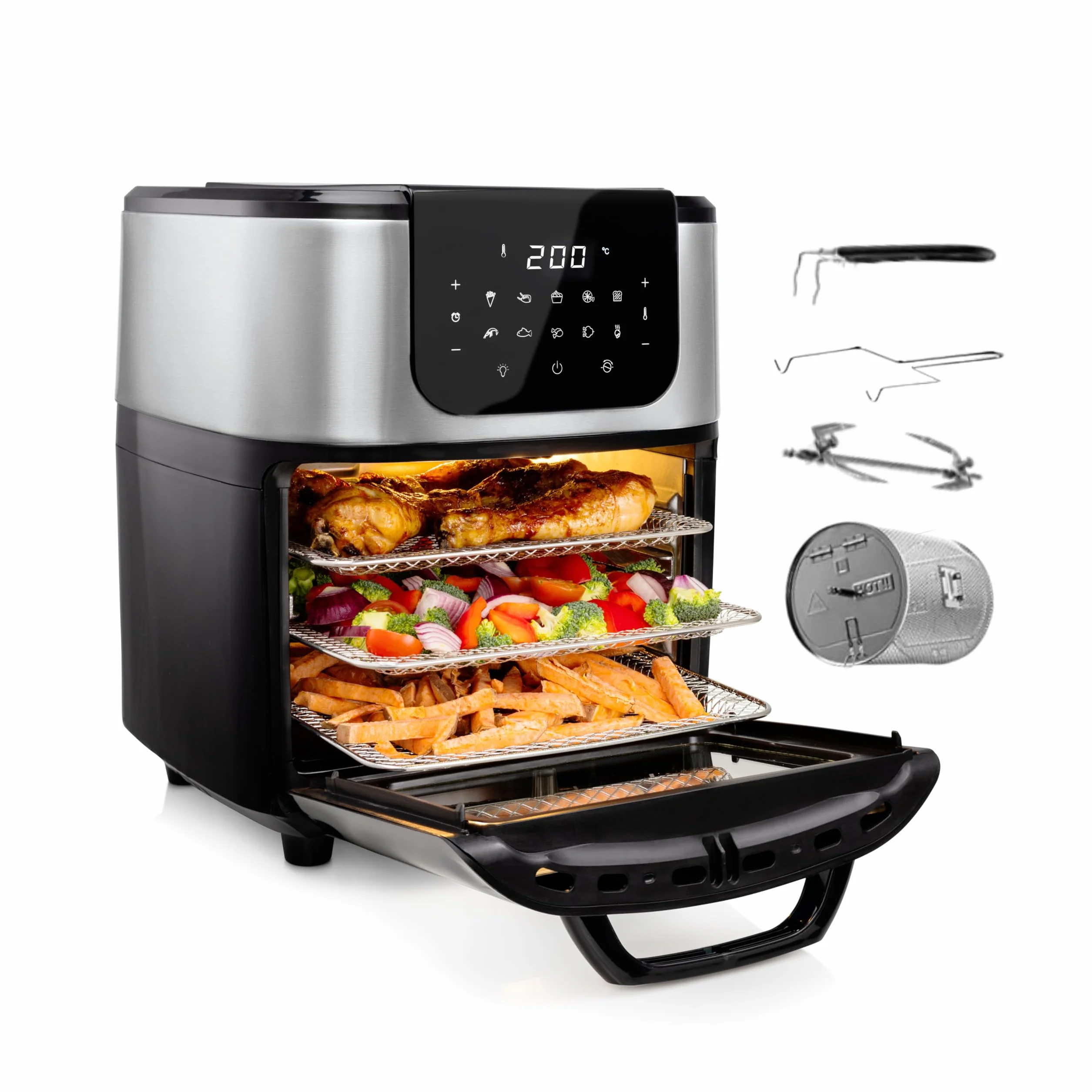 Princess Freidora sin Aceite y Horno de Aire Caliente con Cesta Giratoria 11 litros 10 Programas Pantalla Digital Táctil 1800 W