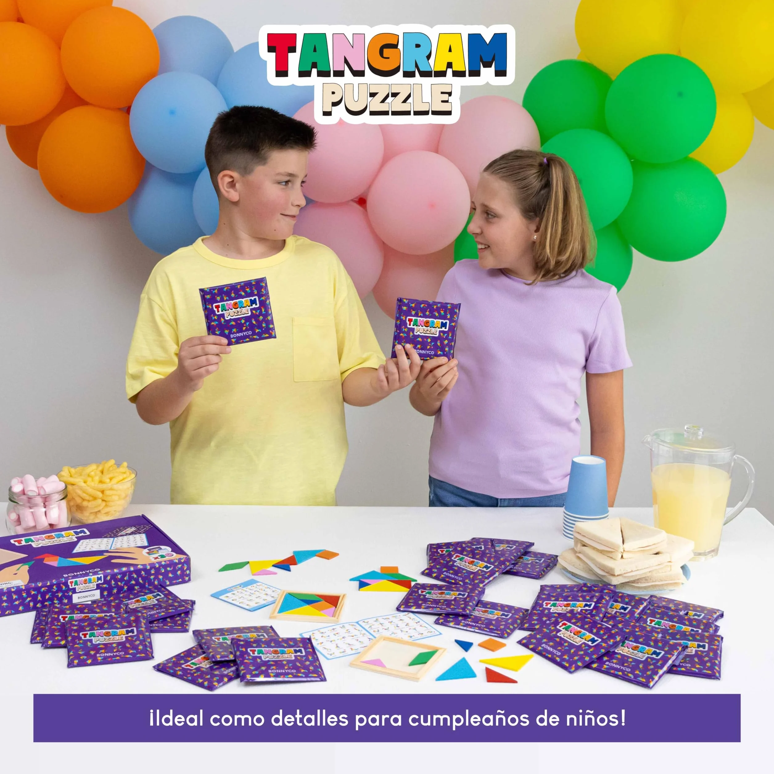 BONNYCO Tangram Infantil Pack 30 Regalos Cumpleaños Niños Rompecabezas