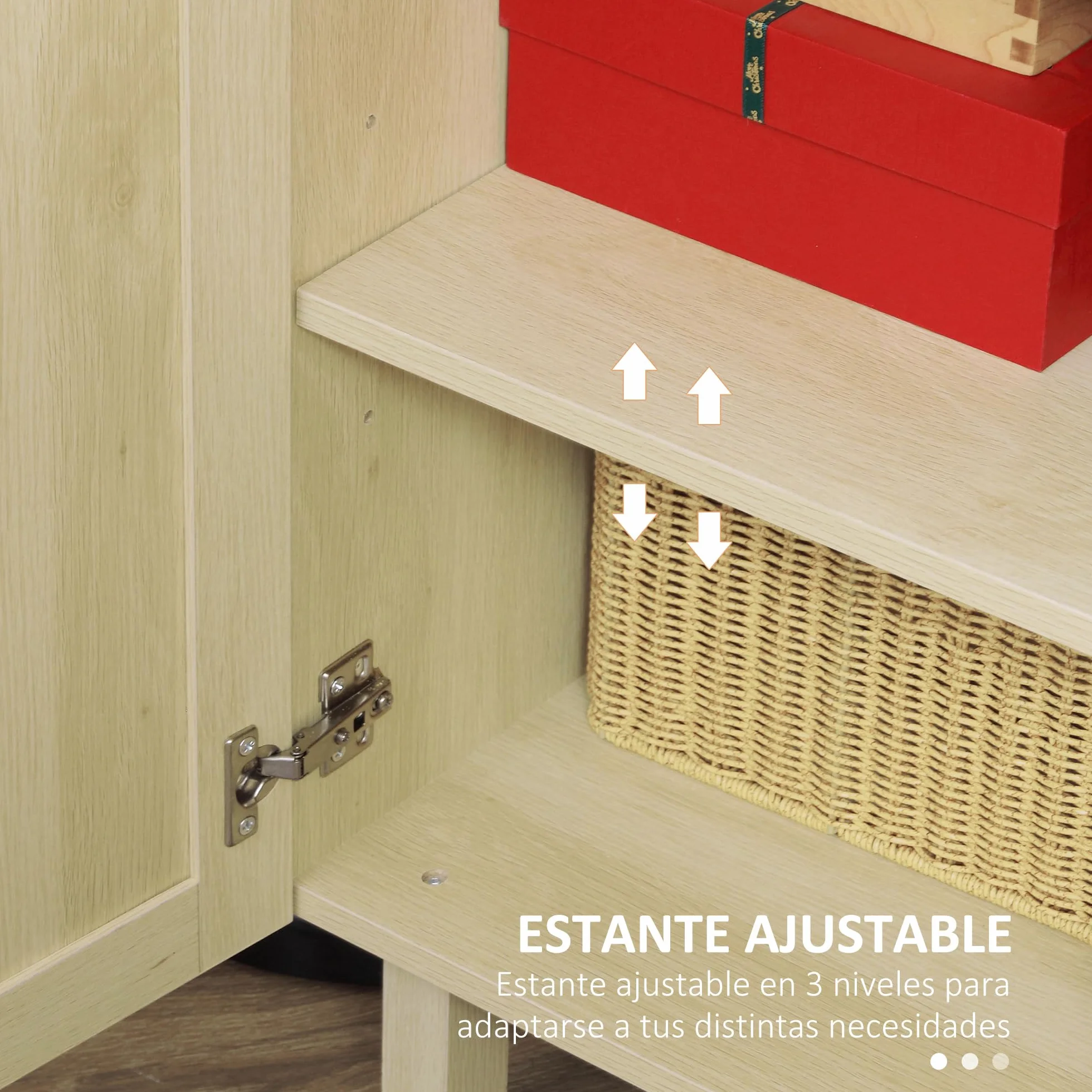 HOMCOM Aparador 3 Puertas de Rejilla de Ratán Aparador para Salón Nórdico con Estantes Ajustables para Comedor Entrada Dormitorio Natural 136x41x70 cm