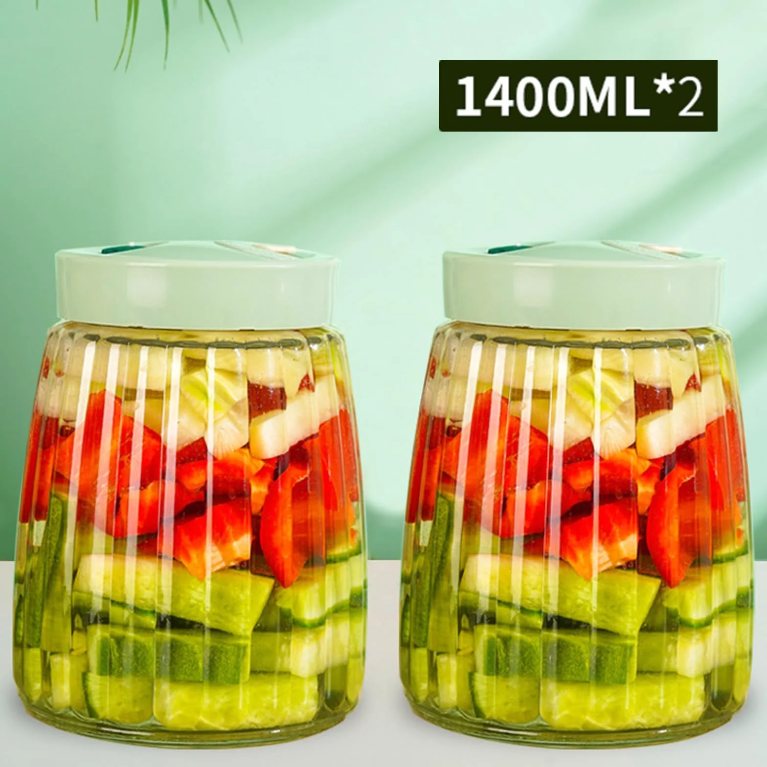 USHOP 2 Tarros de Fermentación de Vidrio 1.4l con Doble Válvula,Tarro de Fermentación,Fermentacion Frascos de Vidrio con Tapa,Frascos Herméticos para Kimchi, Chucrut, Conservas y Almacenamiento