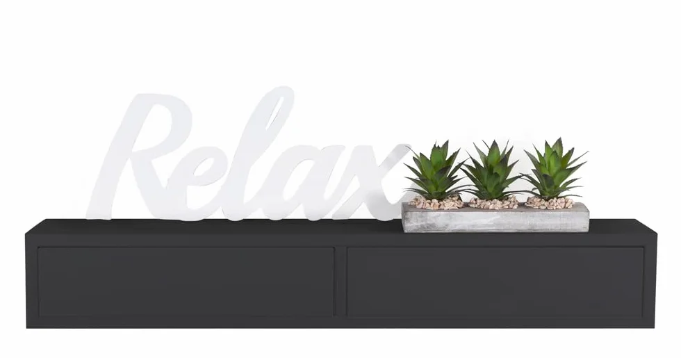 MODULARREDO | Domino Estante de Pared con cajón, mesita de Noche suspendida, Estante de Pared, 88,2 x 13,4 x 20 cm, Negro - Fabricado en Italia
