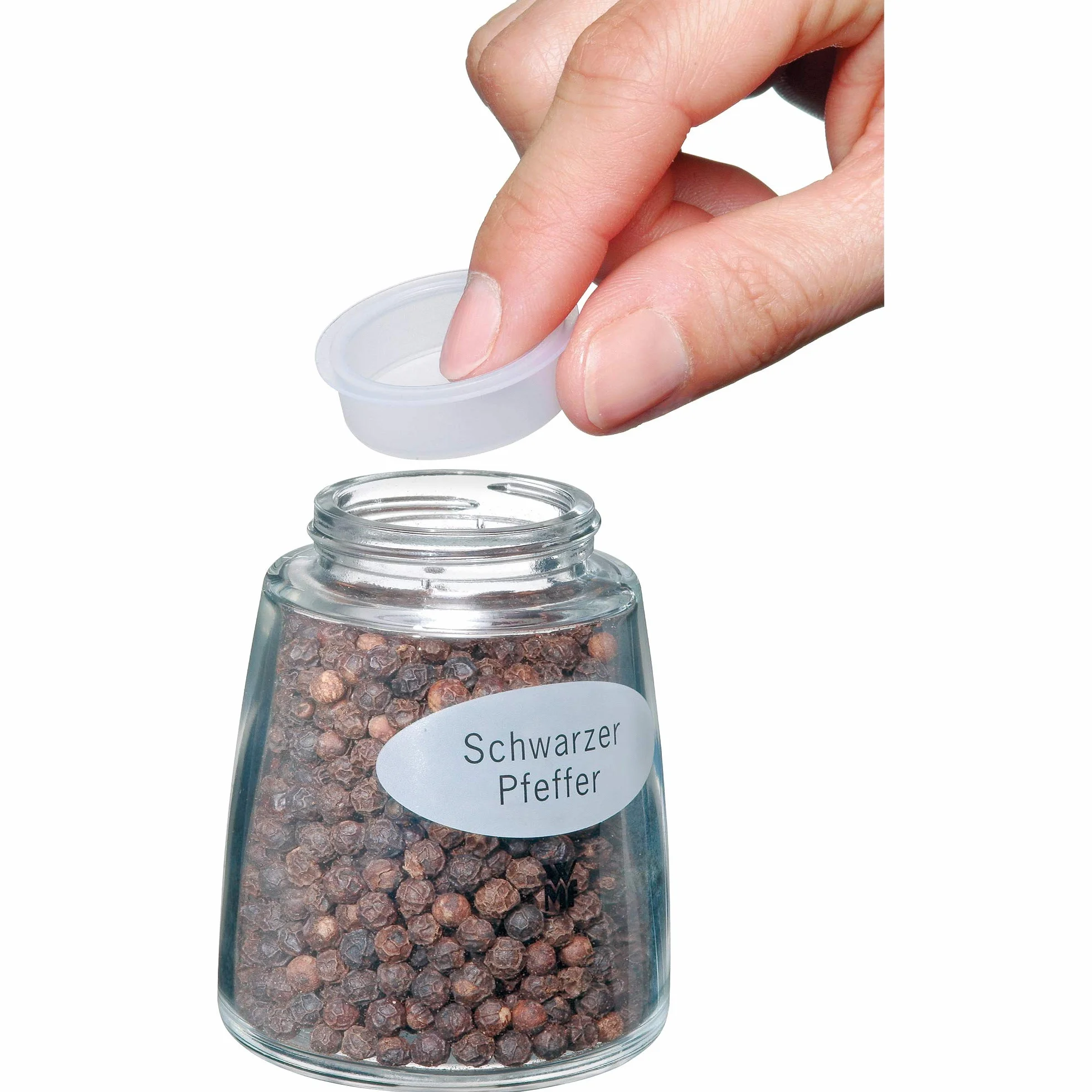 WMF Trend - Molinillo Cerámio de Especias 14cm, Apto para lavavajillas, Cristal, Tapa Color Negro