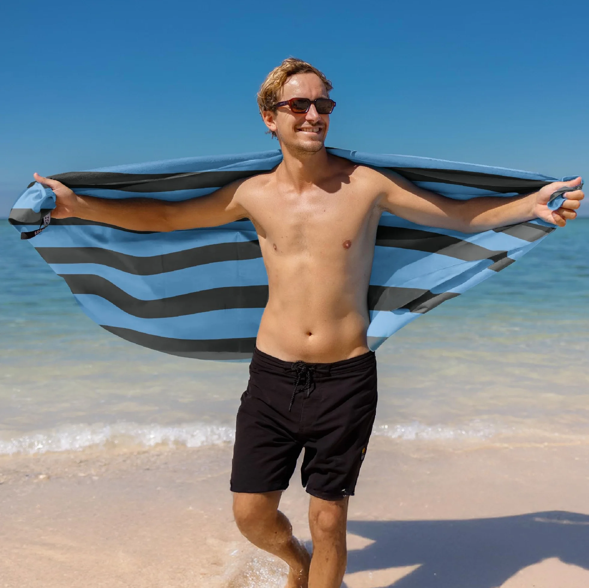 Toalla Microfibra Grande XXL 90x180cm Secado Rápido Antiarena Playa Piscina Negro Azul