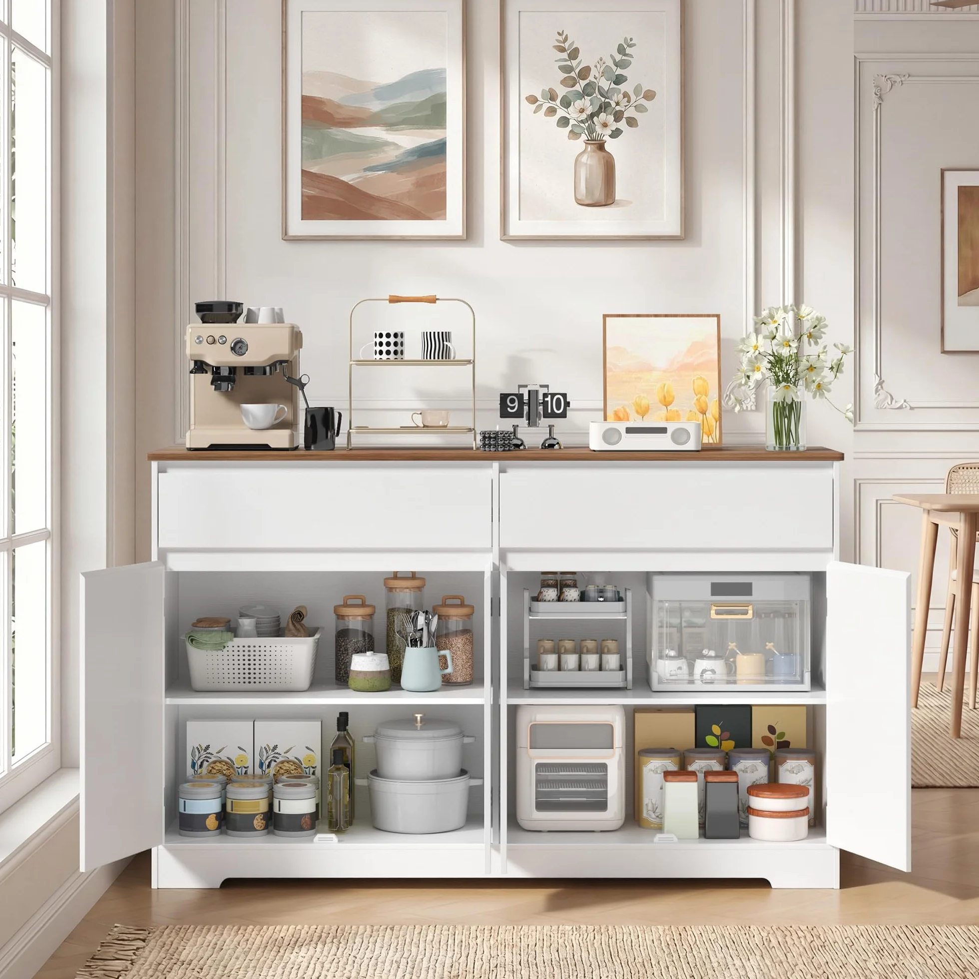 Xbro Aparador de Cocina, Mueble Auxiliar de Almacenaje con Cajón, para Cocina, Salón y Comedor, de Estilo Moderno, 140×40×89 cm
