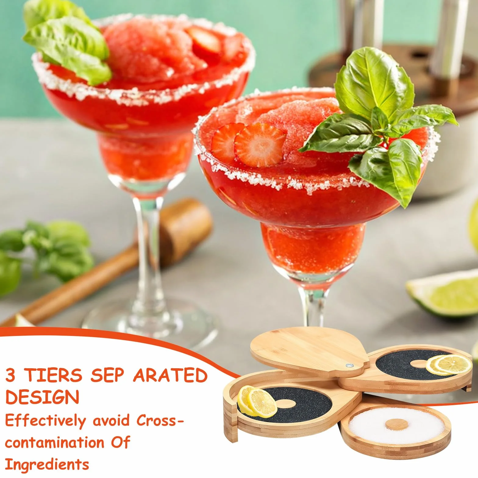 Margarita Salt Rimmer, Borde de Cristal de 3 Niveles, Borde de Cóctel para Fiesta de Bar, Borde de Azúcar y Sal de Margarita, Barman Barra de Herramientas, Recipiente de Especias Caja de Sal de Lima