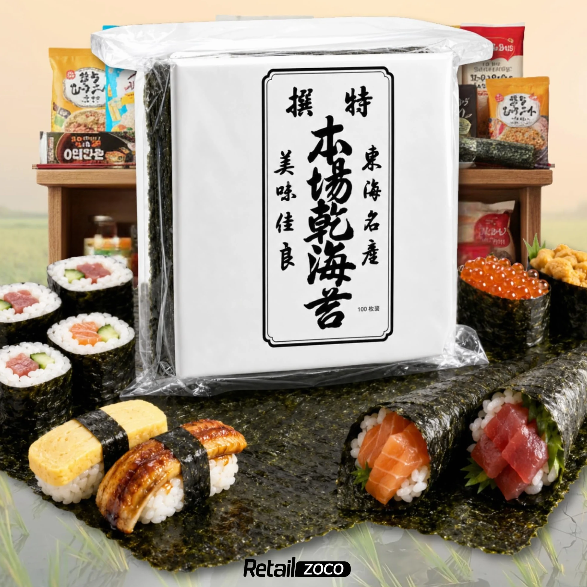 Alga Nori Yakinori 100 hojas 280 grs 21 x 20 cm para sushi makis nigiri temaki