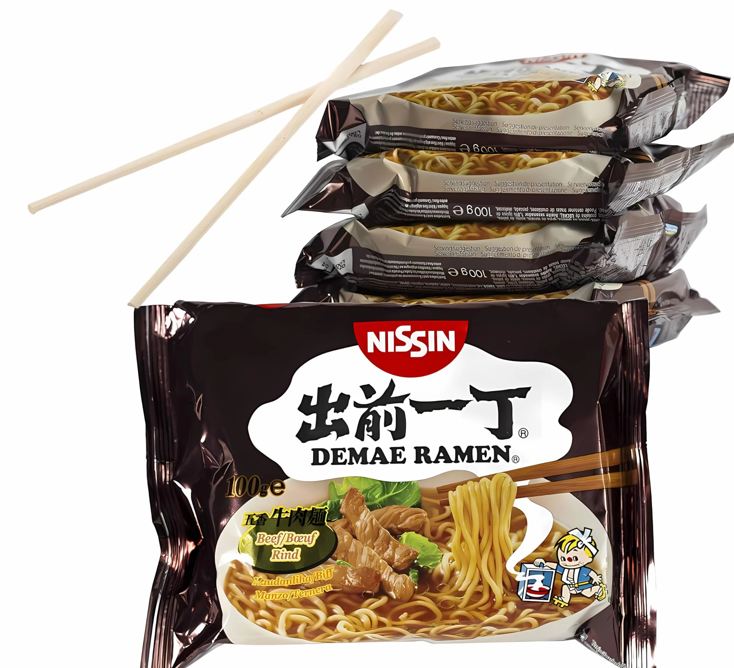Nissin Ramen Noodles Instantáneos Sabor Ternera 10 x 100g Palillos Chinos Auténticos Noodles Japoneses Pack Laborawi