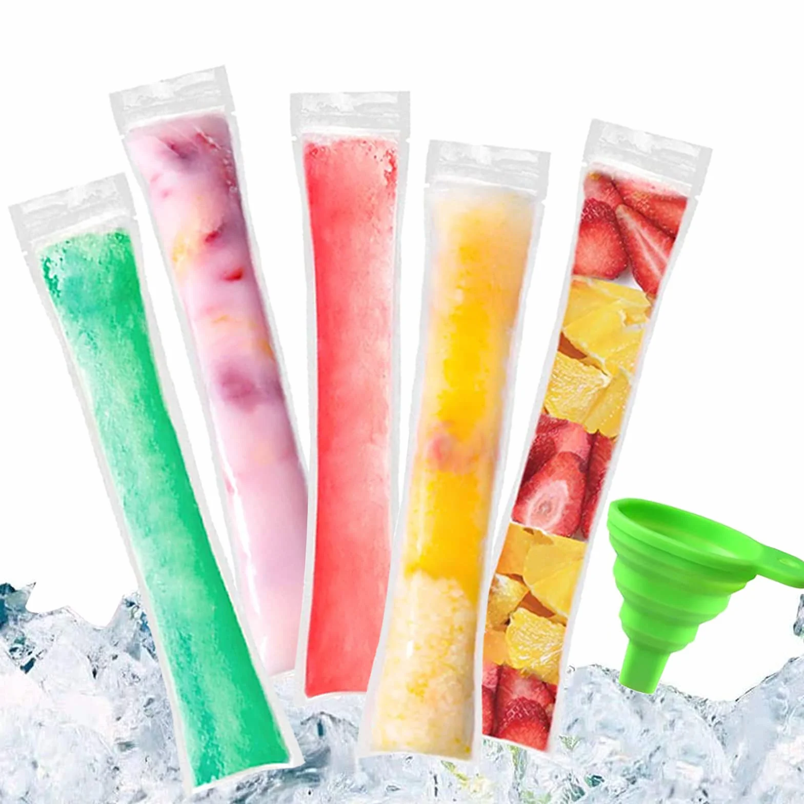 Pop Bolsas Mold 100 PCS Bolsas de Hielo sin BPA con Embudo para Yogur Helado