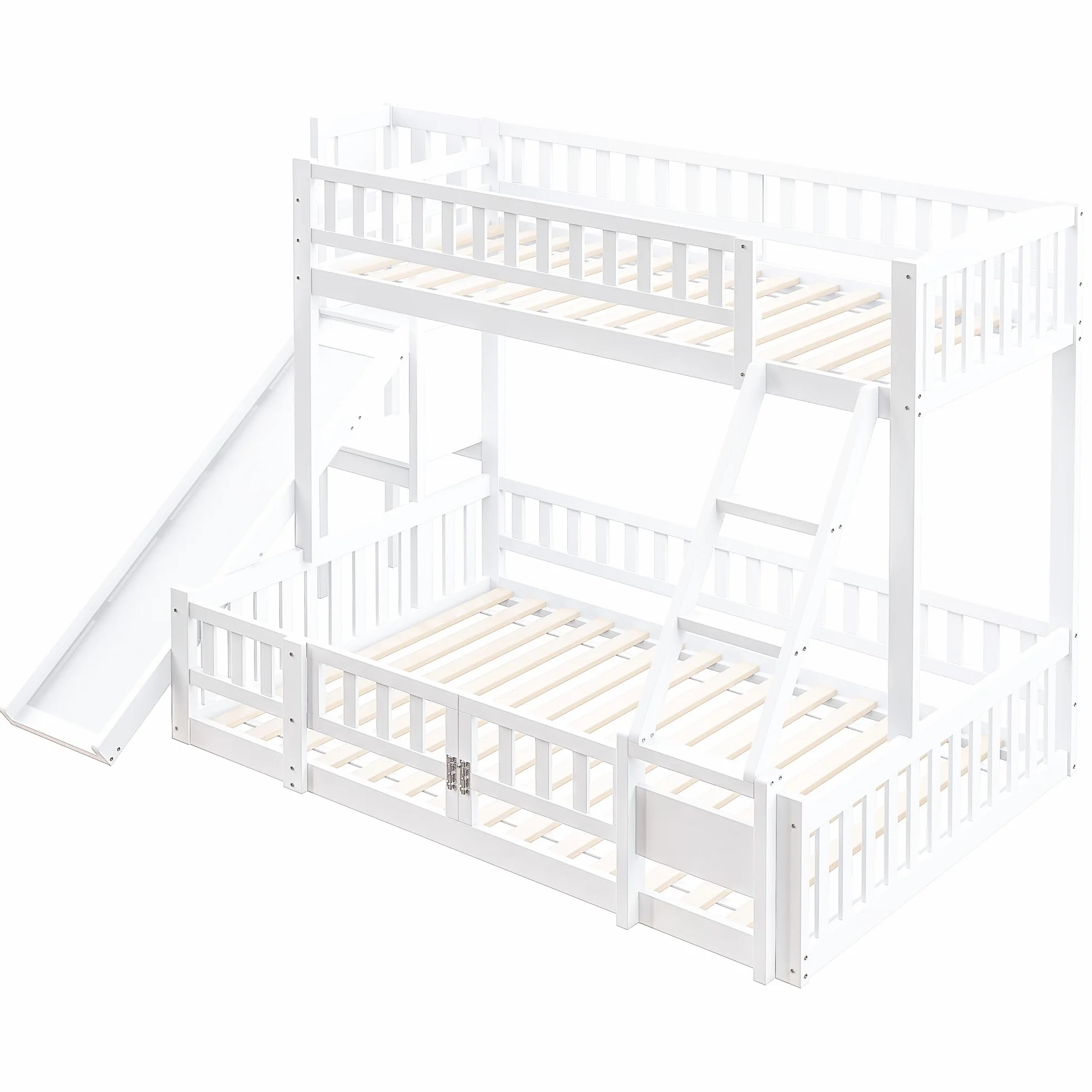 Lubvtti Litera Infantil 90/140 x 200 cm con tobogán,Cama Infantil con estantes y guías de Seguridad,Estructura Cama para niños 90/140x200 con somier de láminas,sin colchón,Blanco