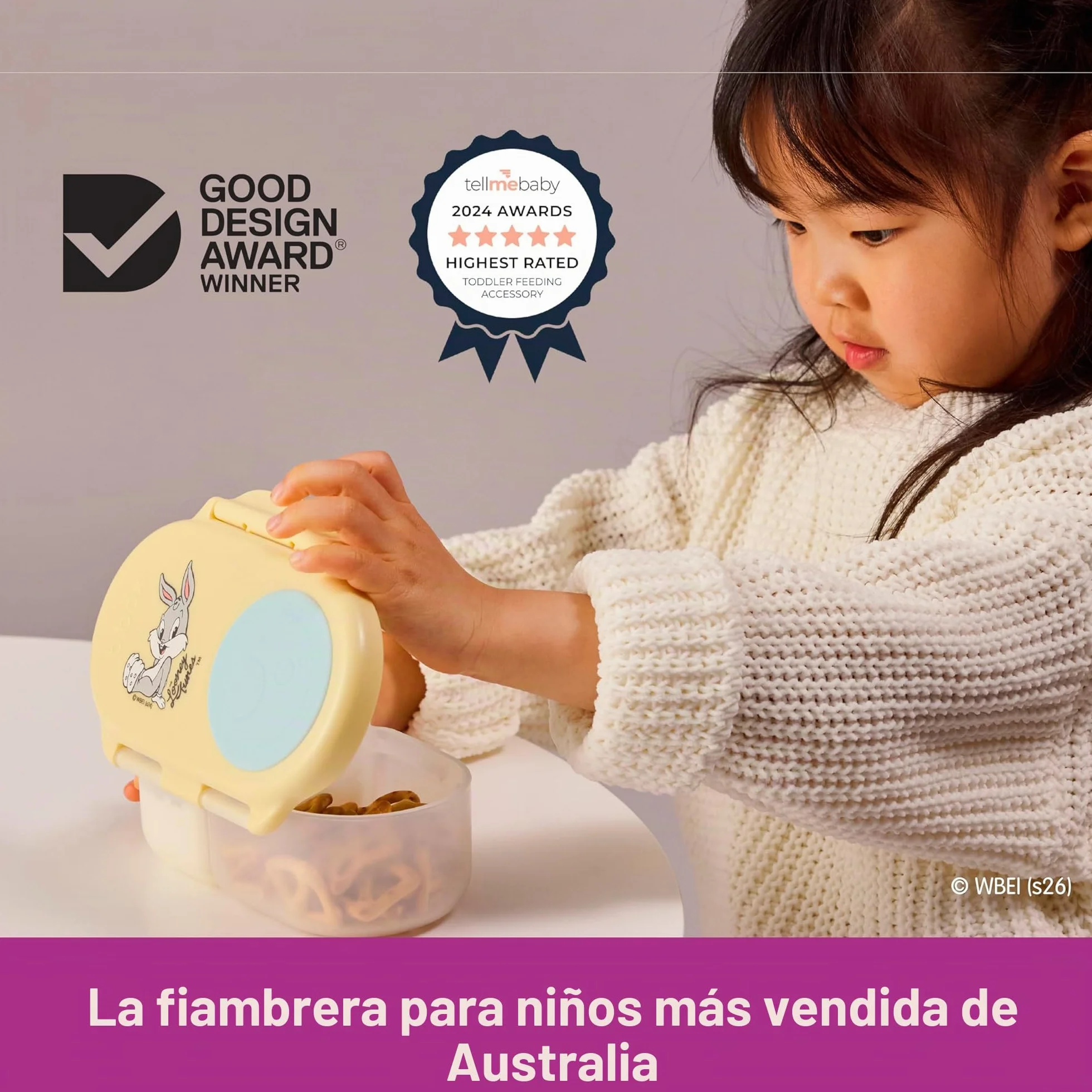 b.box Looney Tunes Fiambrera Infantil con Compartimentos | Bento Box Infantil Mini con 2 Compartimentos Herméticos | Caja de Almuerzo y Picoteo para Niños | Cabe 1 Fruta Entera | Sin BPA