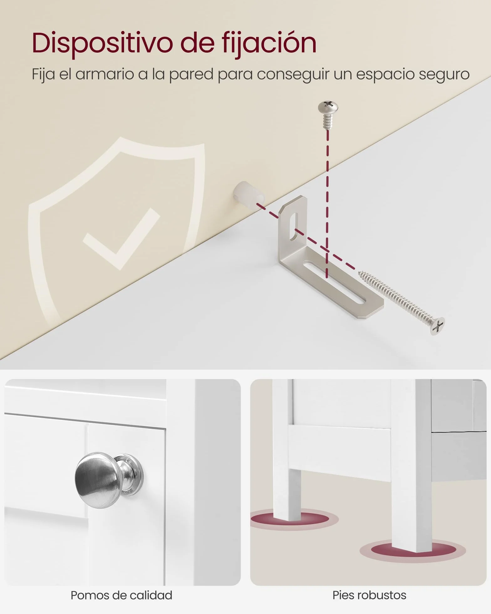 VASAGLE Armario de Baño Alto Iluminación Estantes Ajustables Blanco Nube BBC566W03