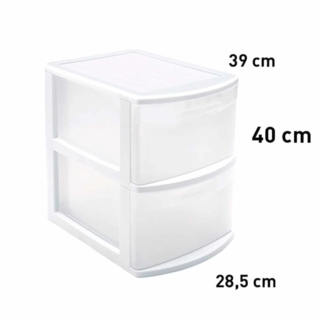 Tradineur – Cajonera Tamesis multiusos de 2 cajones – Sin ruedas – Fabricado en plástico – 40 x 28,5 x 39 cm – Color Blanco