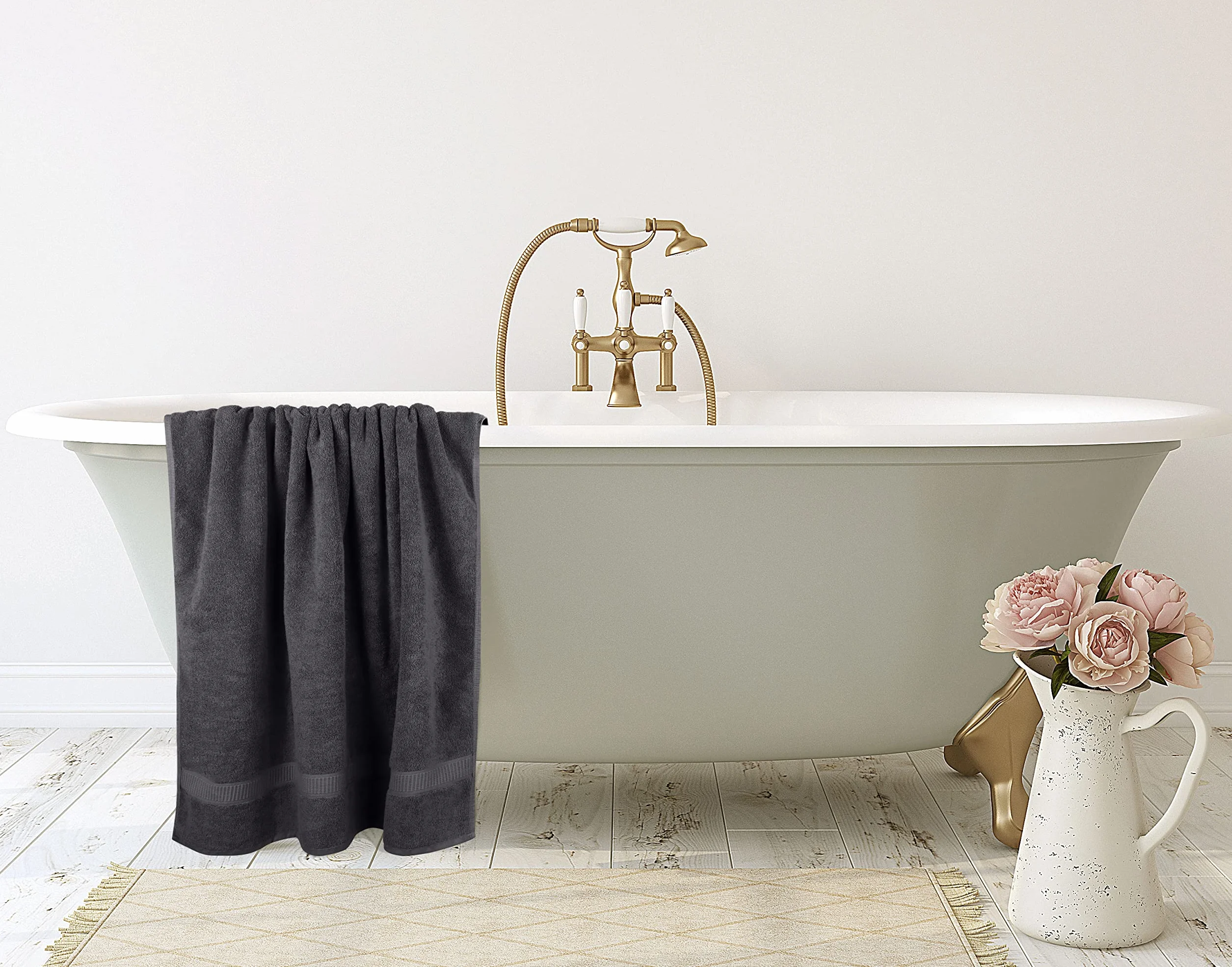 Toallas de Baño Jumbo 90x180 CM 100% Algodón Ring Spun Altamente Absorbente Pack 2 Gris