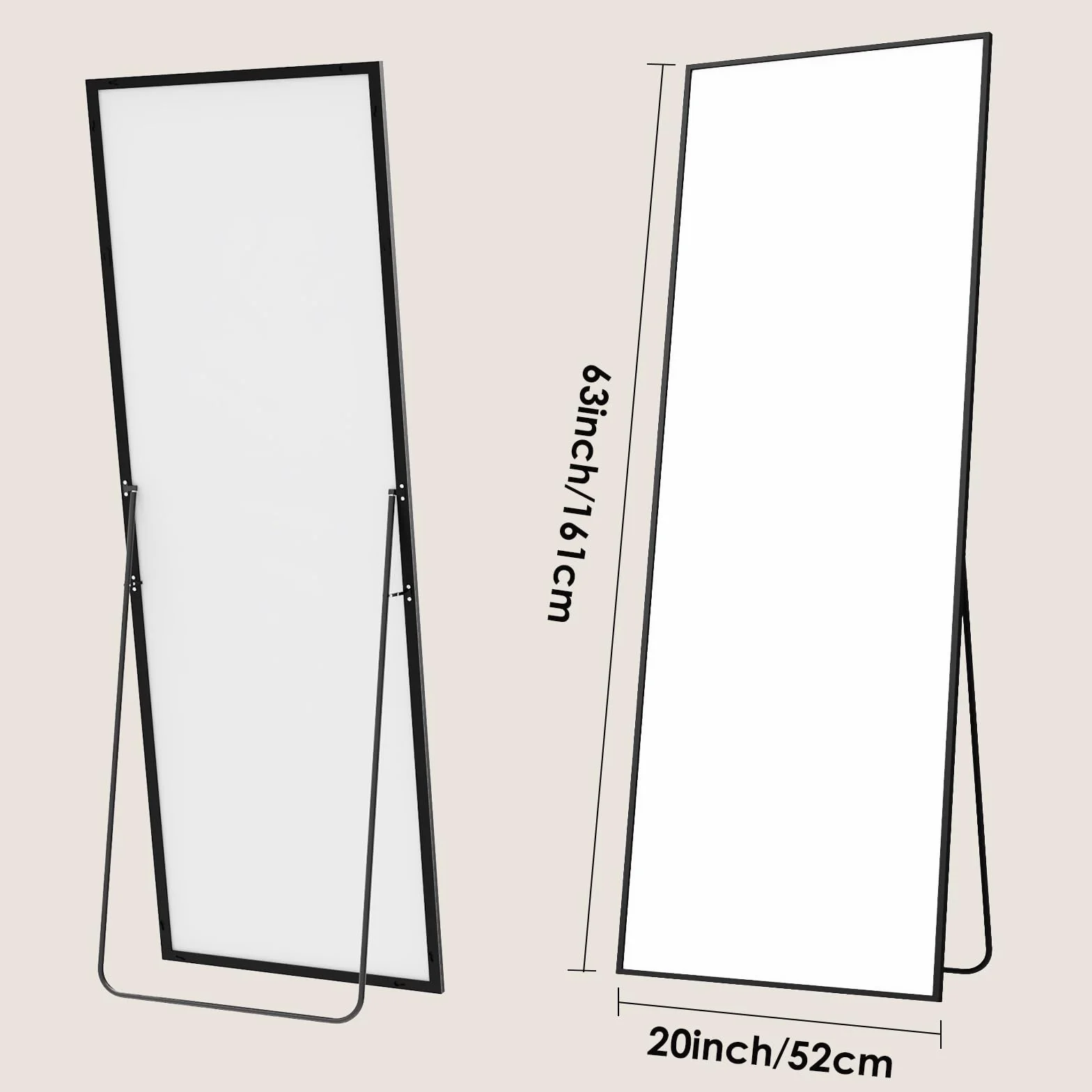 Espejo de Pie Cuerpo Entero, 161 * 52 cm, Espejo Rectangular Cuerpo Entero, Marco de Aleacion de Aluminio, Cristal Templado, para Dormitorio, Salon, Vestuario